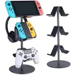 KELJUN Controller Stand 3 Tier,Headphone Holder, Multi Adjustable Game Controller Headset Hanger for All Universal Gaming PC Accessories, Xbox PS4 PS5 Nintendo Switch(Smart Black)