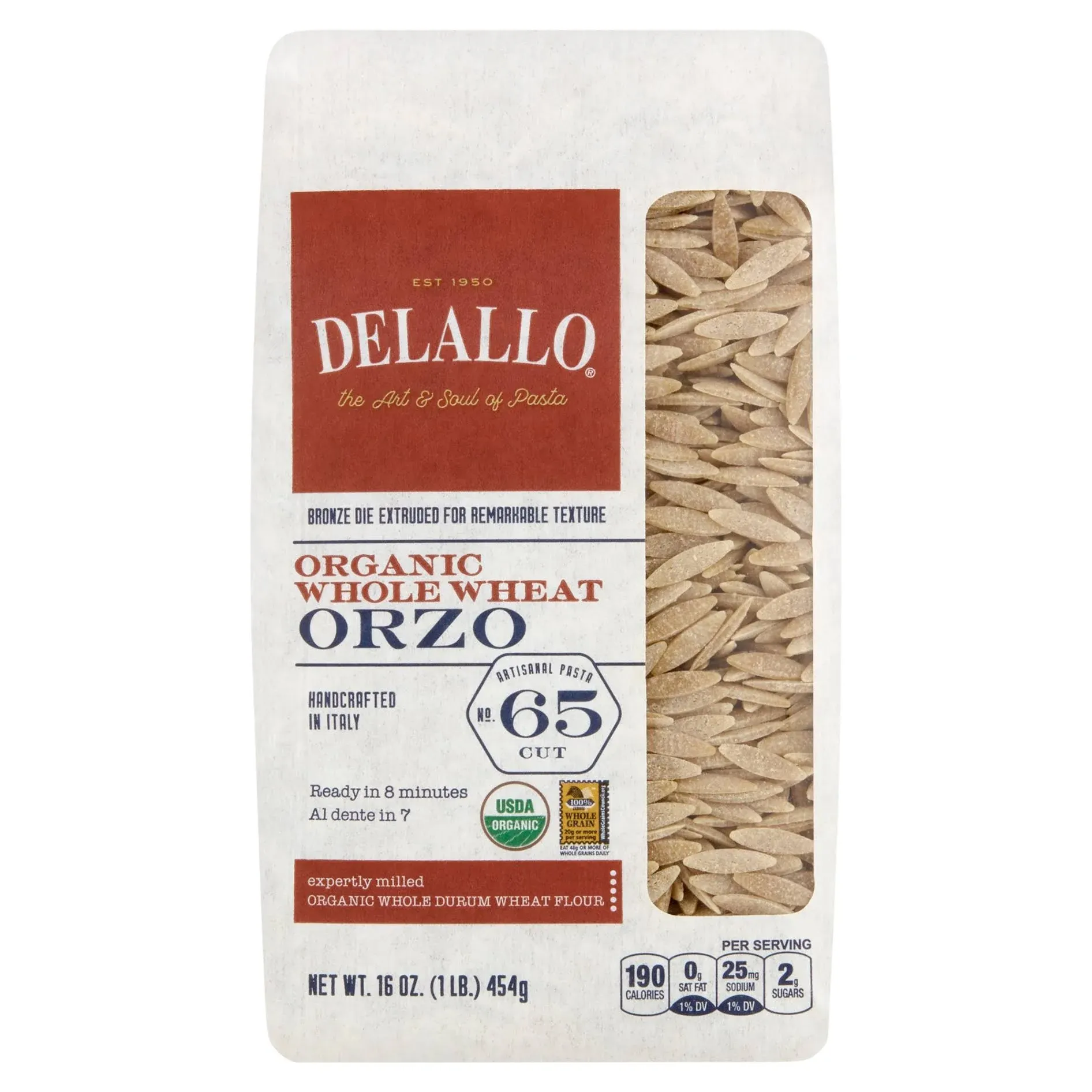 Delallo Organic Whole Wheat Orzo Pasta, 17 Ounce - 16 per case.