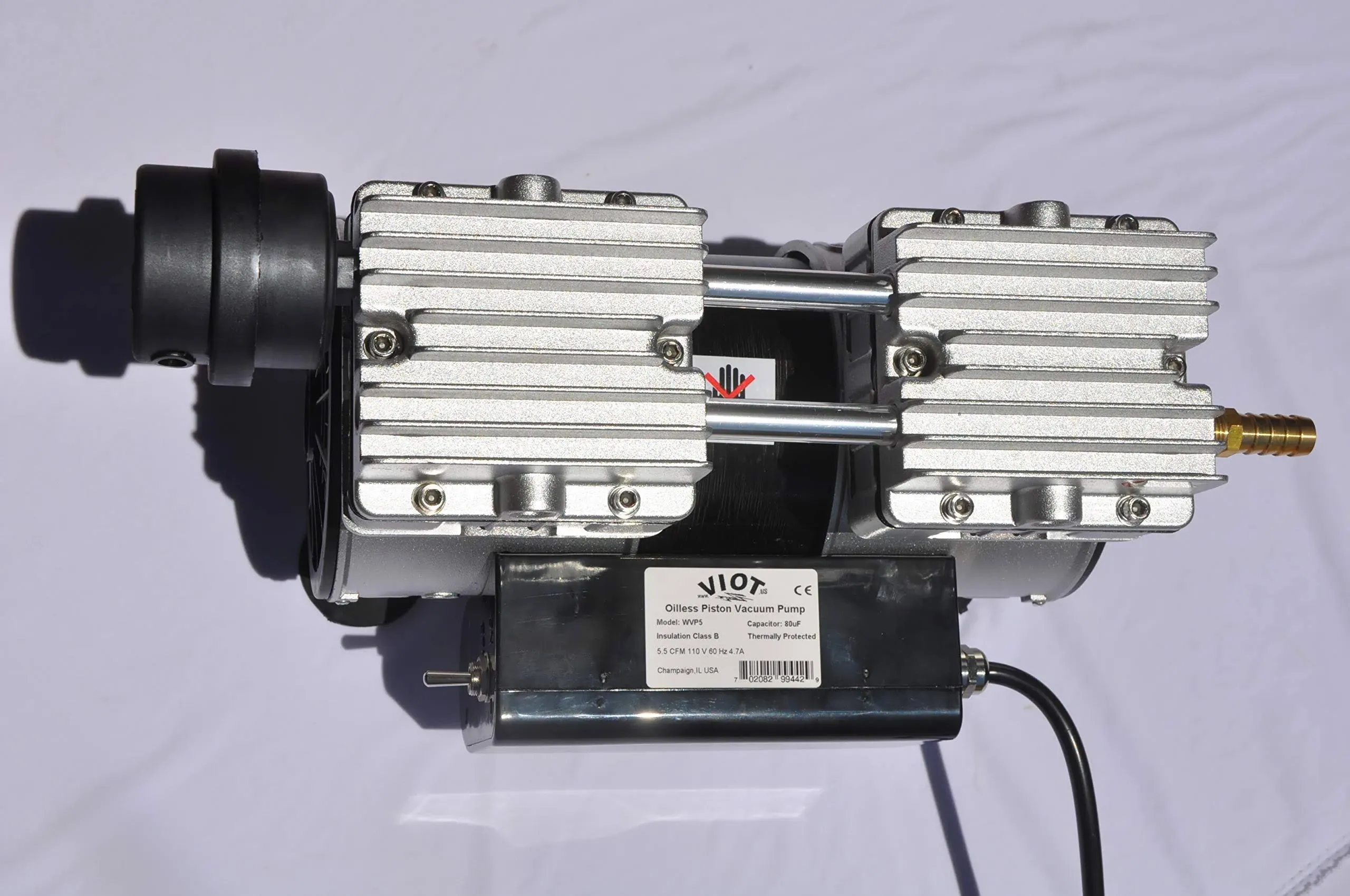 Twin piston oilfree oilless High Performance Vacuum Pump 5.5CFM 3/4 HP 1/2 milti-barb Hose Connector