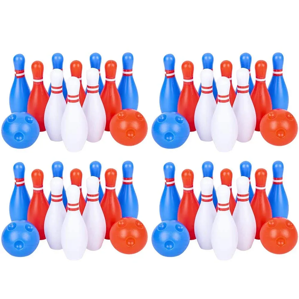 Gamie Bowling Set for Kids, 4 Mini Sets, Each Set Includes 10 Pins and 2 Balls, Durable Plastic Indoor and Outdoor Game, Fun Carnival and Birthday Party Activity for Boys and Girls