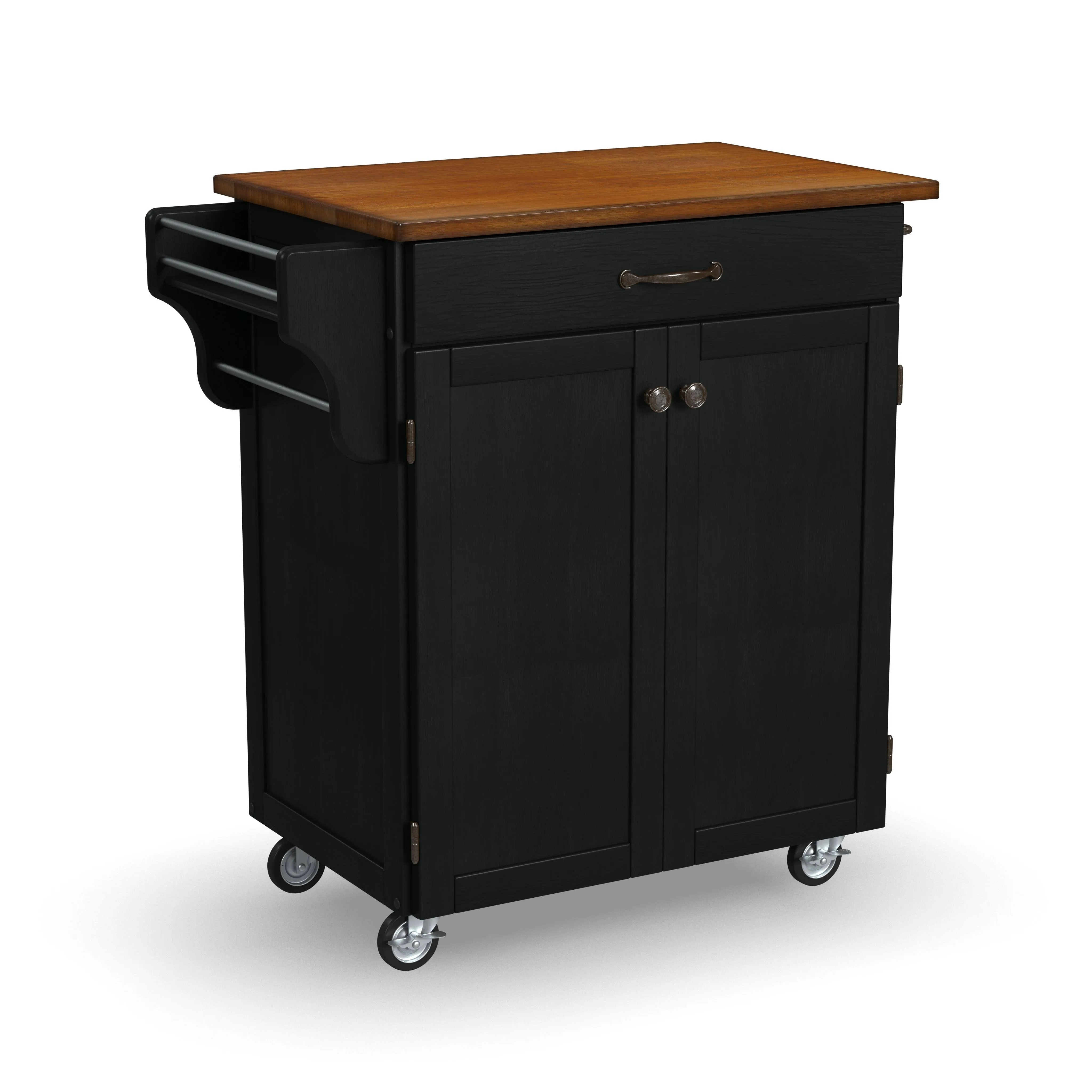 Home Styles Cuisine Cart with Oak Top - Black