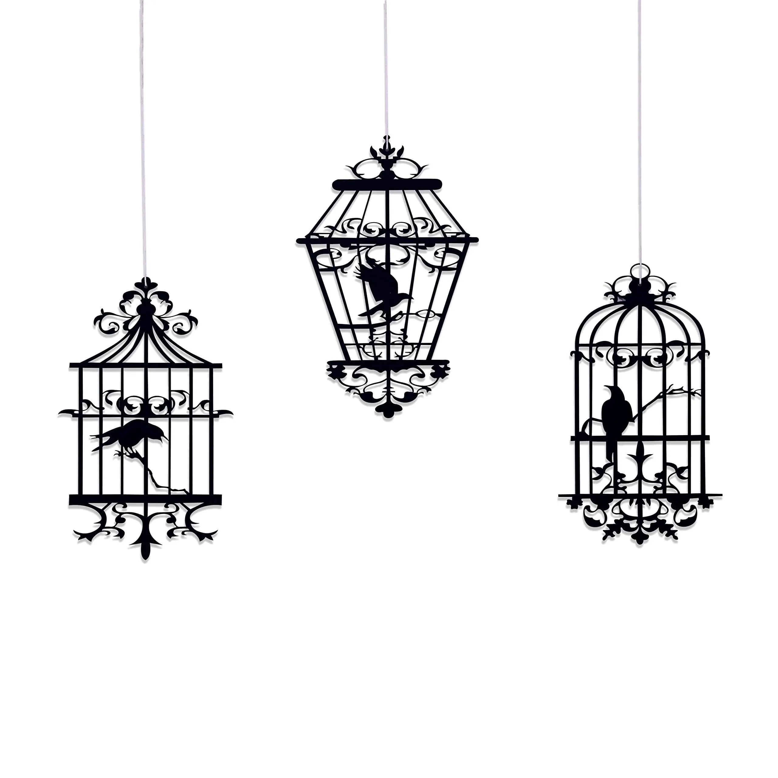 Black Bird Cage Decor - Halloween Bird Cage Decor Birdhouse Wall Decal Bird l...