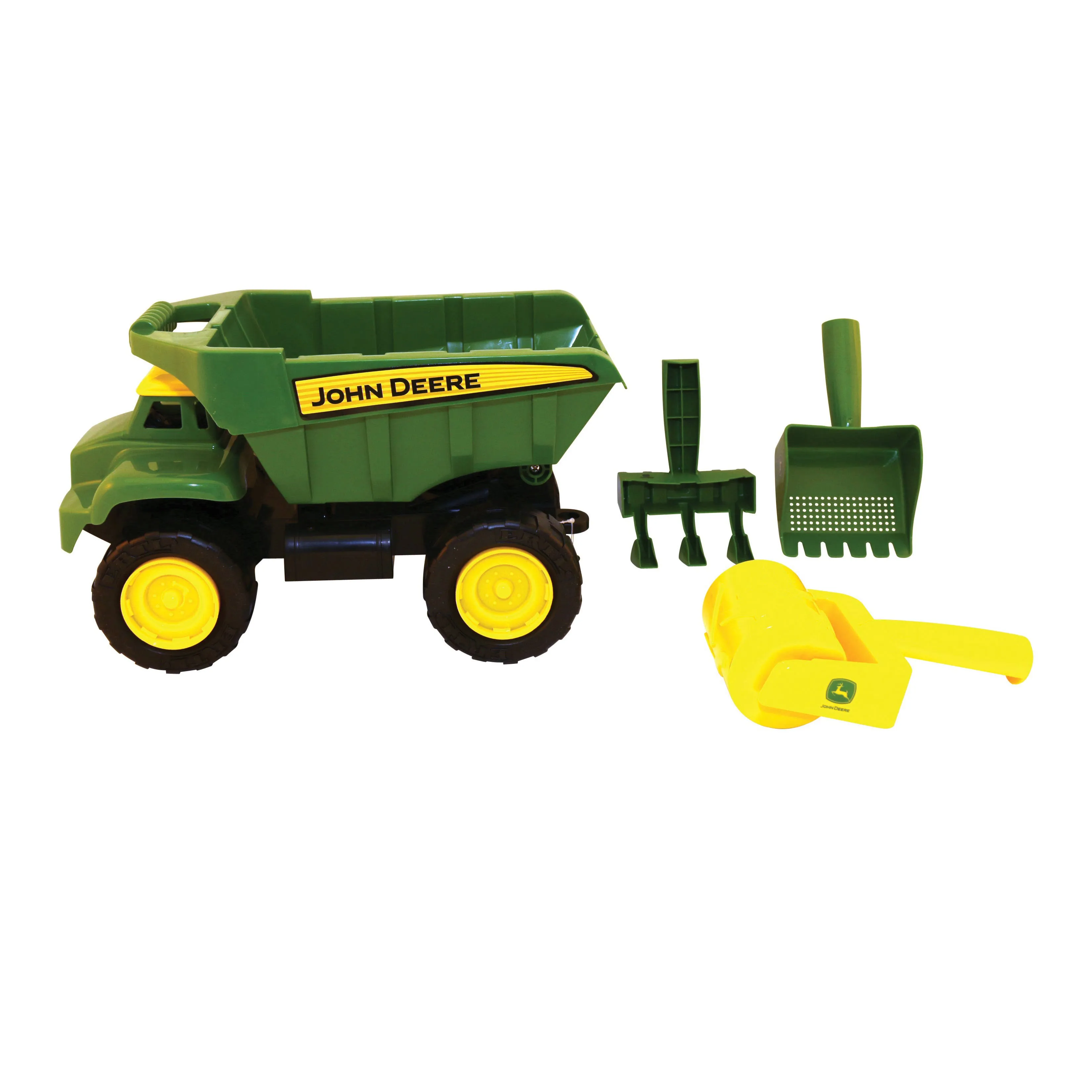 TOMY John Deere 15" Big Scoop Dump Truck with Sand Tools, Brown/aTOMY John Deere 15" Big Scoop Dump Truck with San…