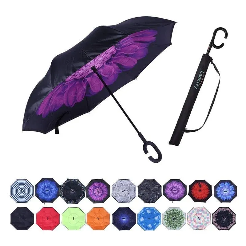 lanxiry Umbrella,Large Double Layer Inverted Big C-Shaped Handle Reverse Long ...