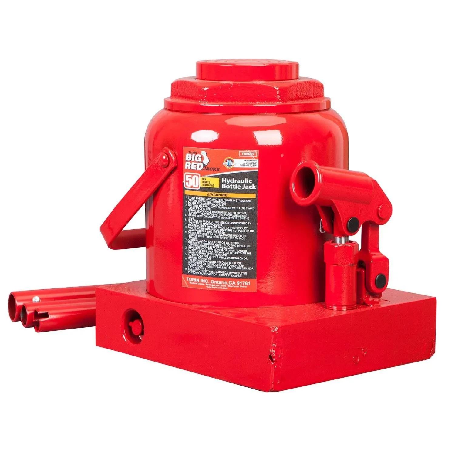 BIG RED T95007 Torin Hydraulic Stubby Low Profile Welded Bottle Jack, 50 Ton (100,000 lb) Capacity, Red