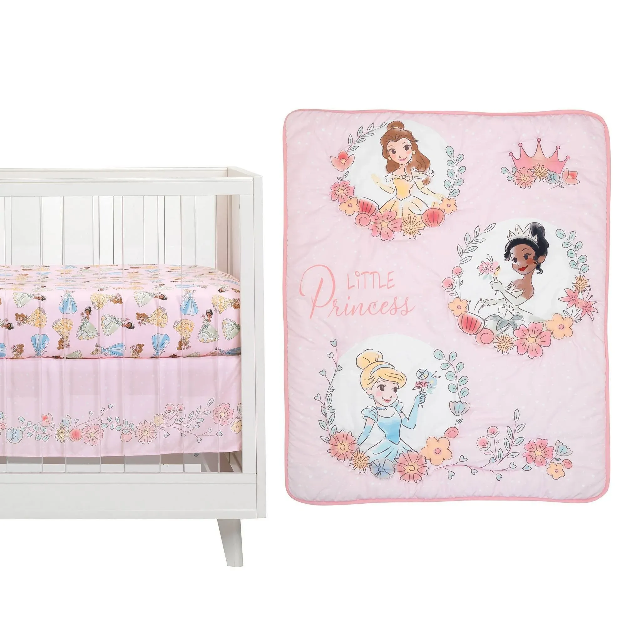 Lambs &amp; Ivy Disney Princesses 3-Piece Nursery Baby Crib Bedding Set - Pink