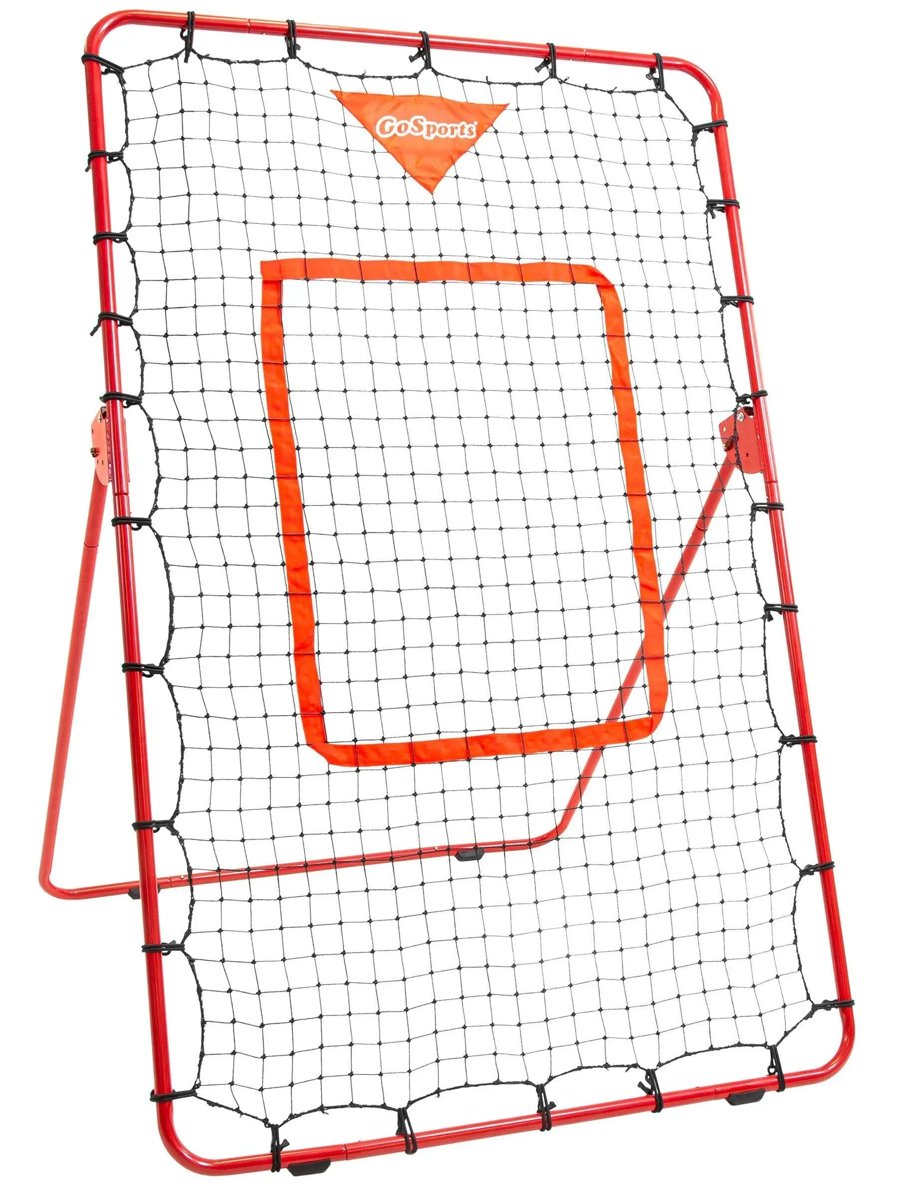 GoSports Baseball & Softball Pitching and Fielding Rebounder Trainer - Adjustable Angle Pitch Back Return Net - Practice Grounders, Pop Flies, Line Drives and More, Red