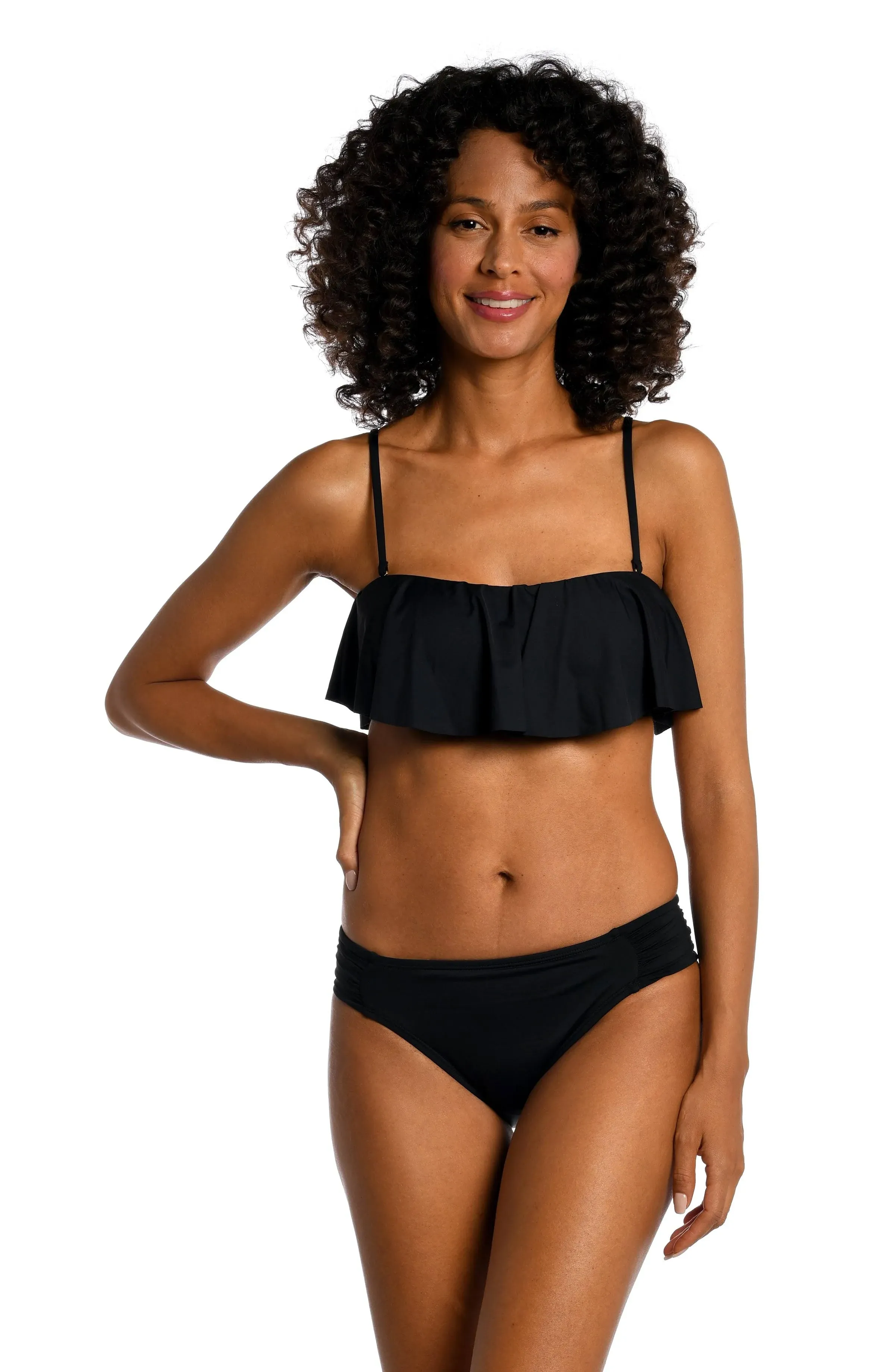 La Blanca Bandeau Ruffle Bikini Top in Black