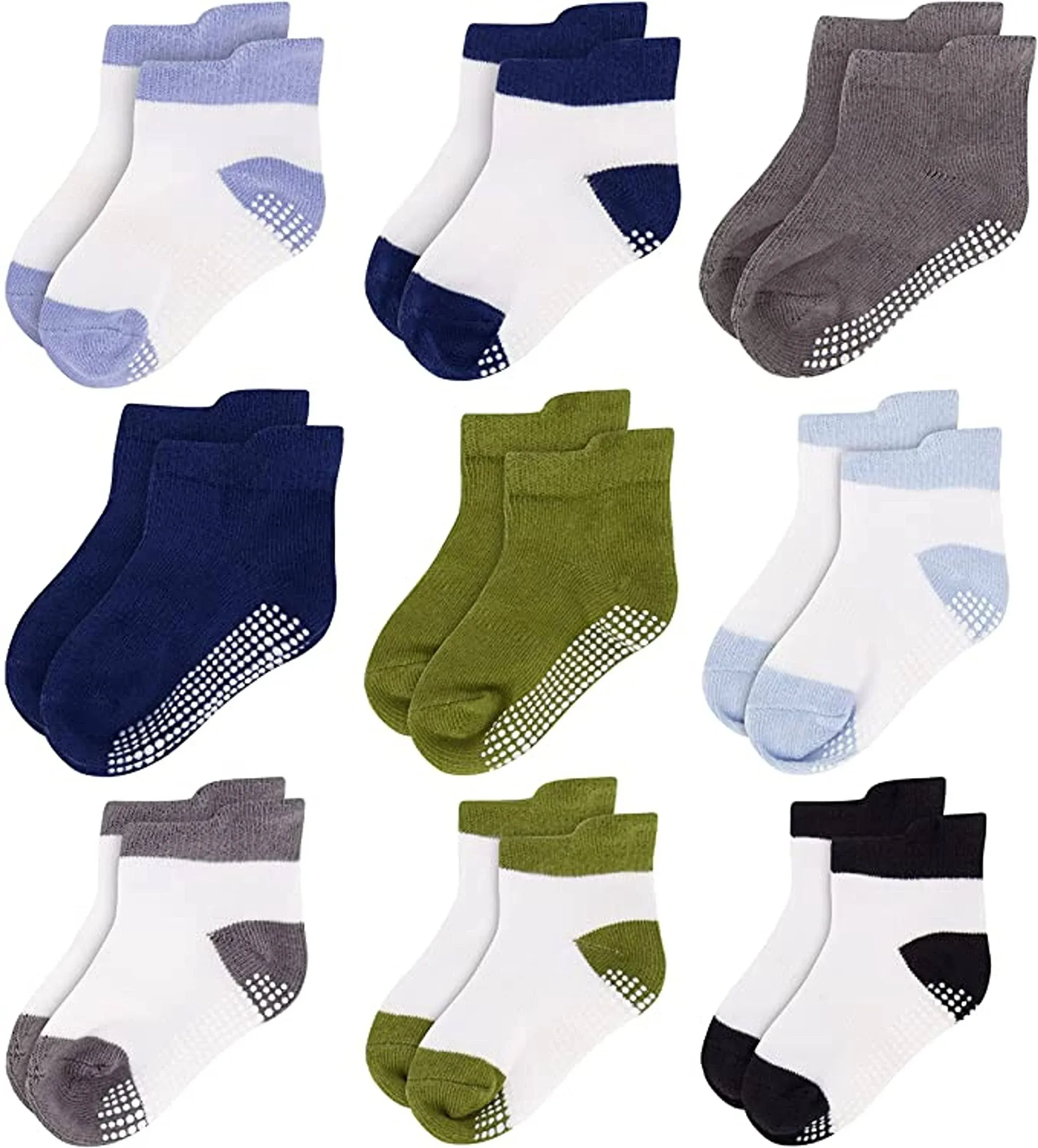 Rising Star Unisex Non Slip Low-Cut Grip Socks for Infants and Toddlers (9 Pack)