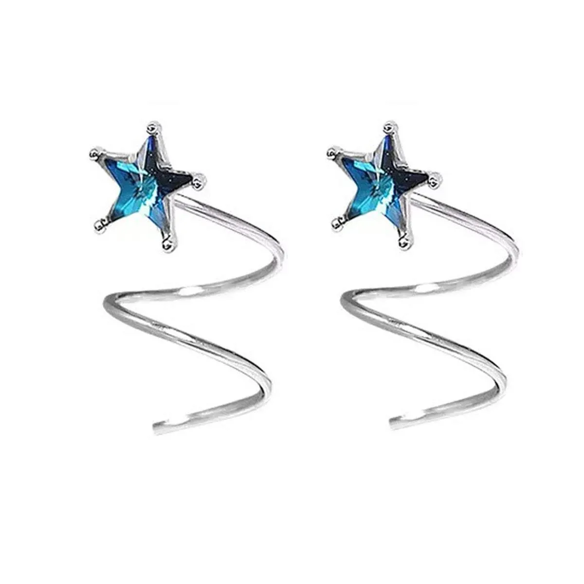 SLUYNZ 925 Sterling Silver Blue Crystal Star Earrings Cuff for Women Fashion Star Wrap Earrings