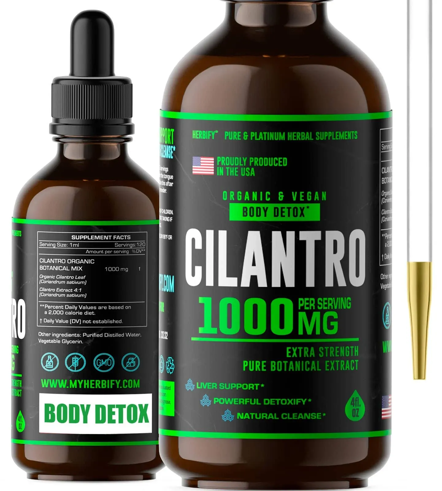 HERBIFY Organic Cilantro Tincture - Herbal Cilantro Supplement for Detox - Rich Source of Antioxidants - Supports Heart and Body Cleanse - Made in USA - Cilantro Extract Organic 4 Fl Oz