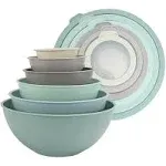 Mixing Bowls w/ Lids, Plastic Nesting Bowl, Non Slip Bottom, Embossed Design