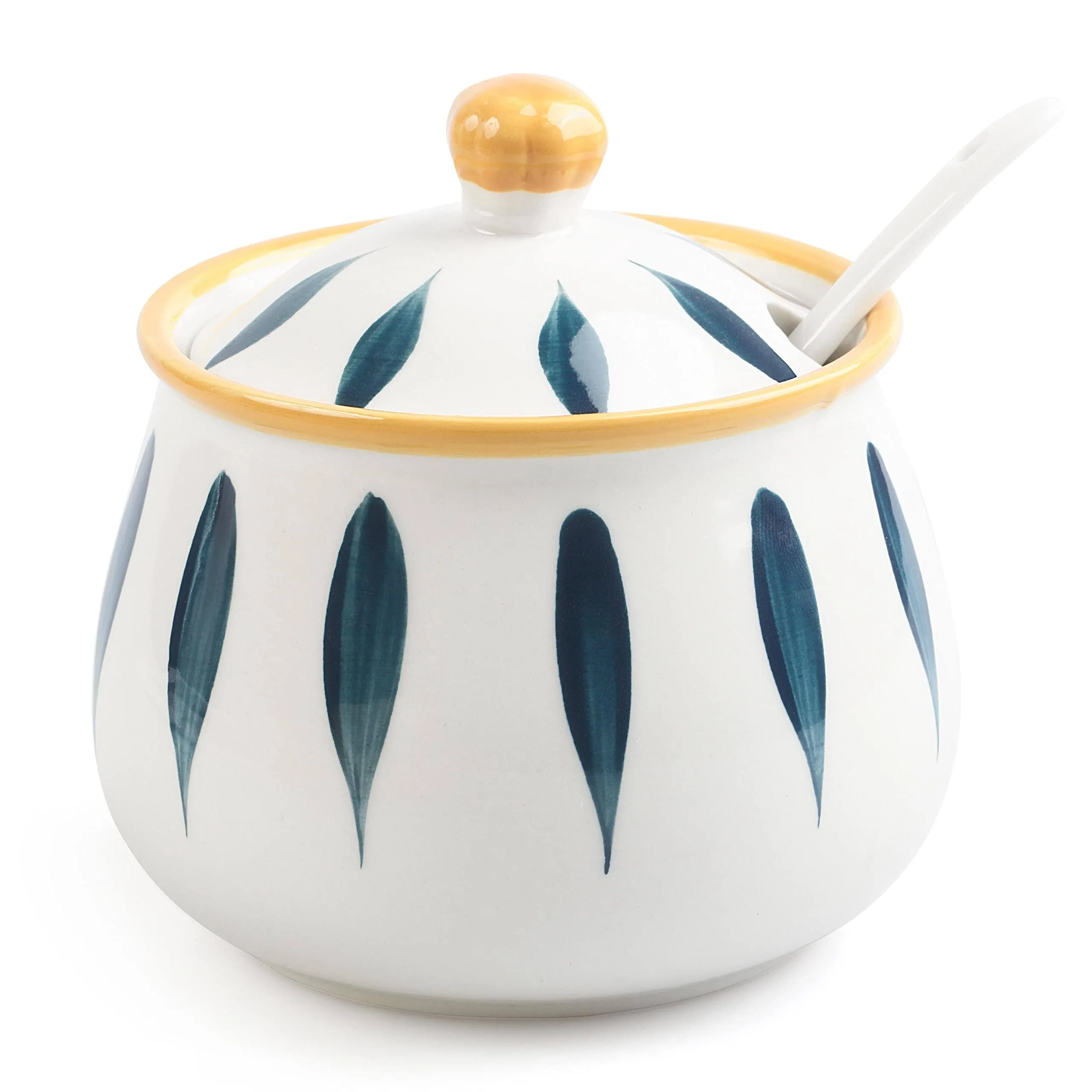 Idevalk Porcelain Sugar Bowl with Lid and Spoon 12 Ounce Ceramic Sugar Contai...