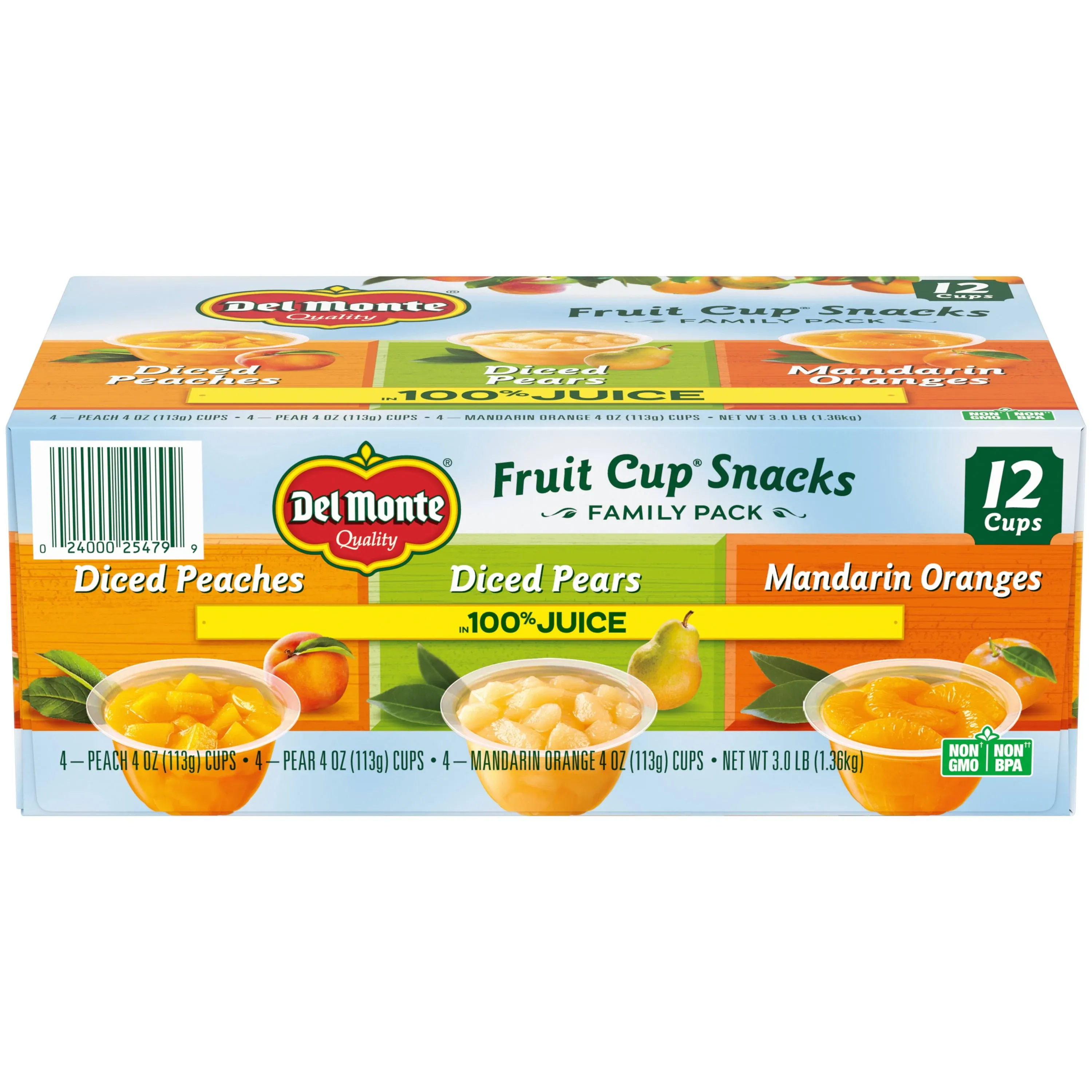 Del Monte Fruit Cup Snacks, 100% Juice, 12-Pack, 4 oz