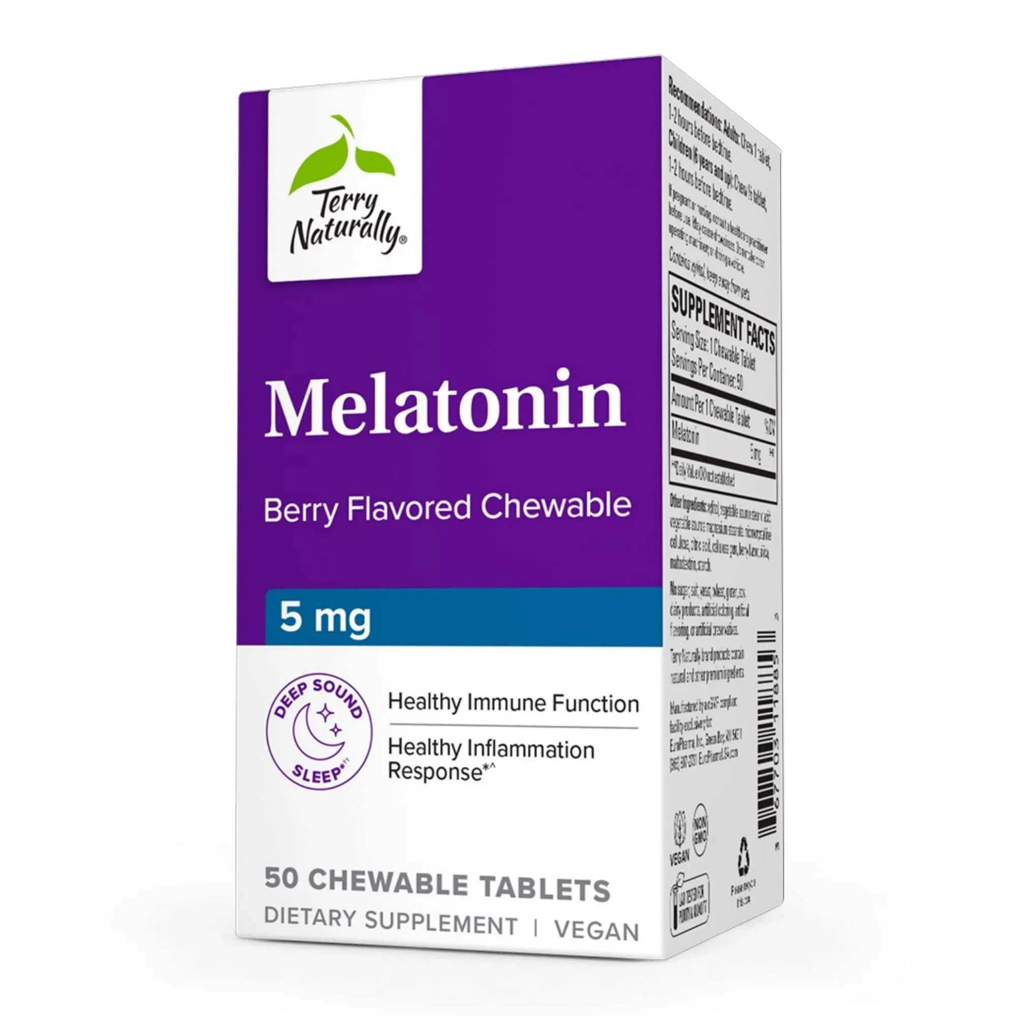 Terry Naturally Melatonin 5 mg, 50 Chewable Tablets