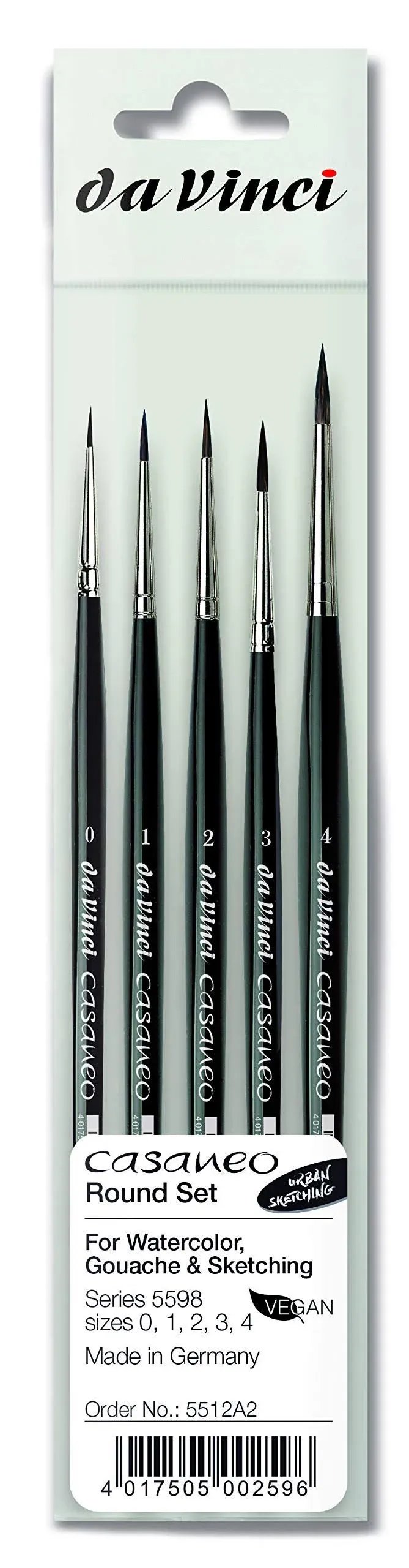 Da Vinci Casaneo Synthetic Squirrel Watercolor Brushes - Small Rounds, Set of 5, Short Handle