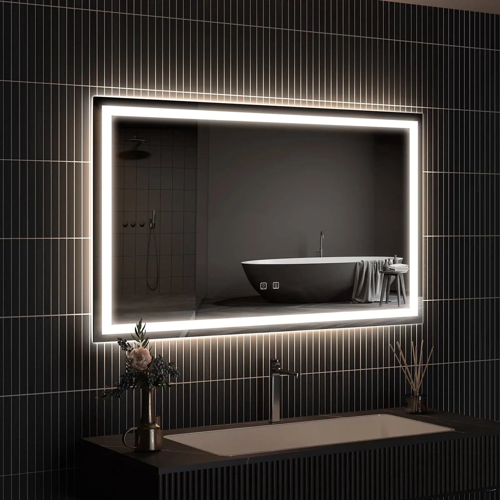 APRILSOUL 36x30 inch LED Bathroom Mirror with Front and Backlit, Makeup Mirror ...