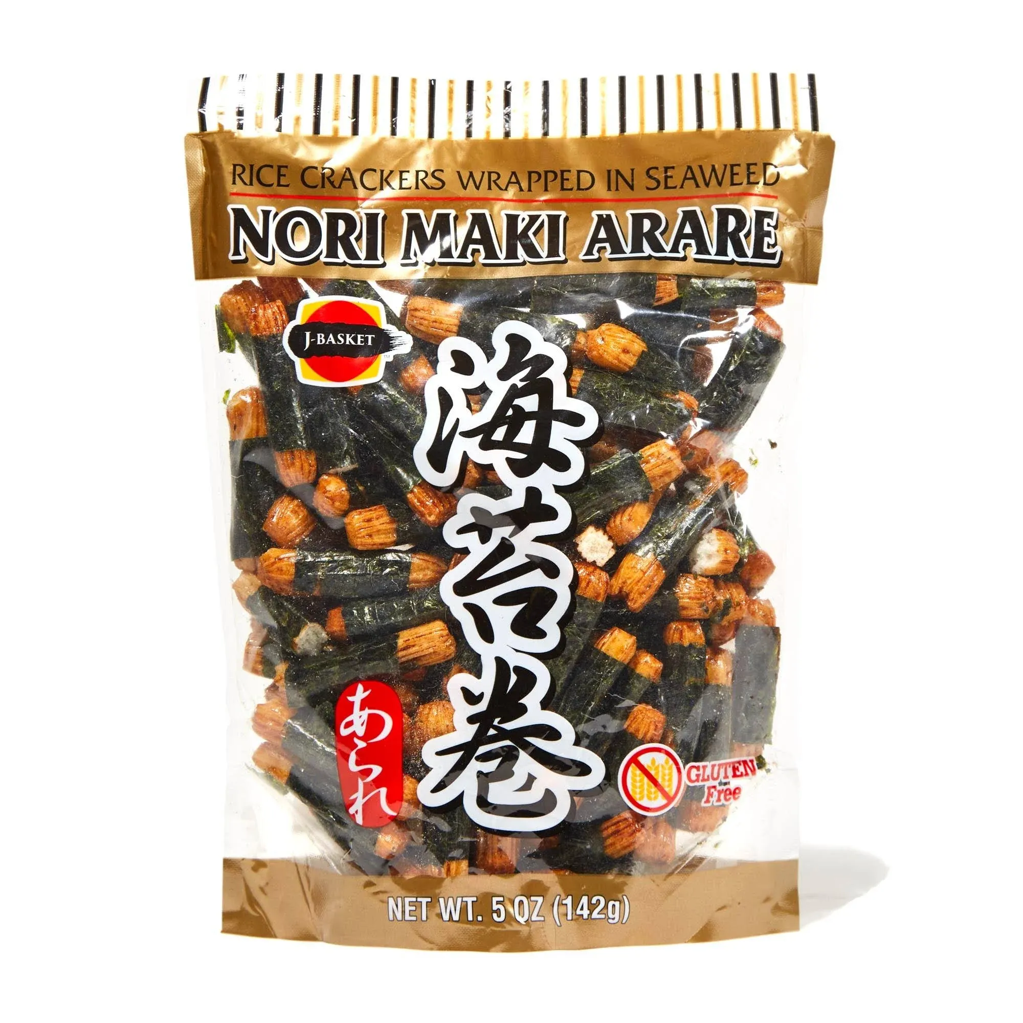 J-Basket Nori Maki Arare, Rice Crackers Wrapped In Seaweed - Gluten Free 5oz