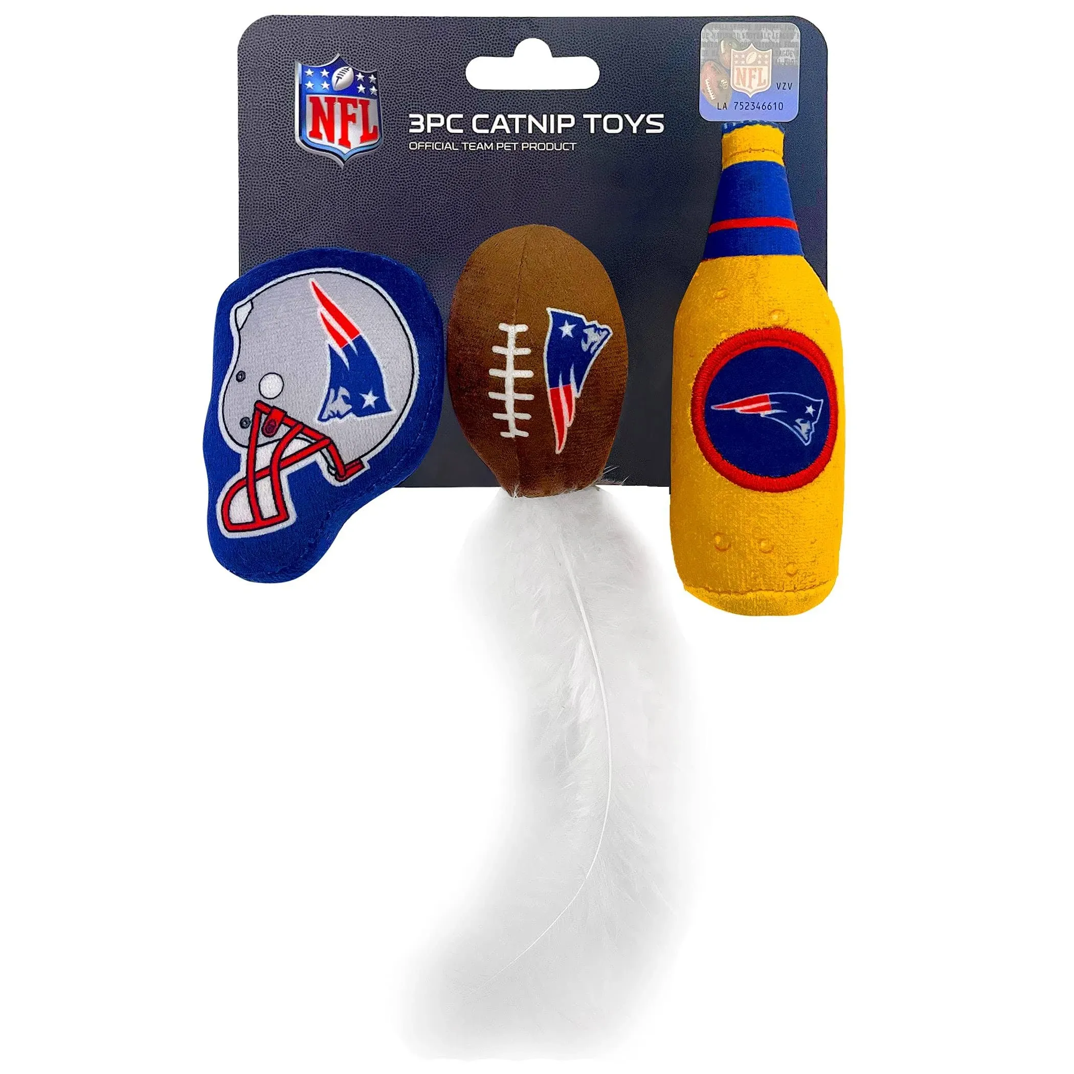 Pets First Best Plush Cat Toy: NFL New England Patriots Complete Set of 3 Piece Cat Toys Filled with Fresh Catnip. Includes: 1 Helmet Cat Toy, 1 Football Cat