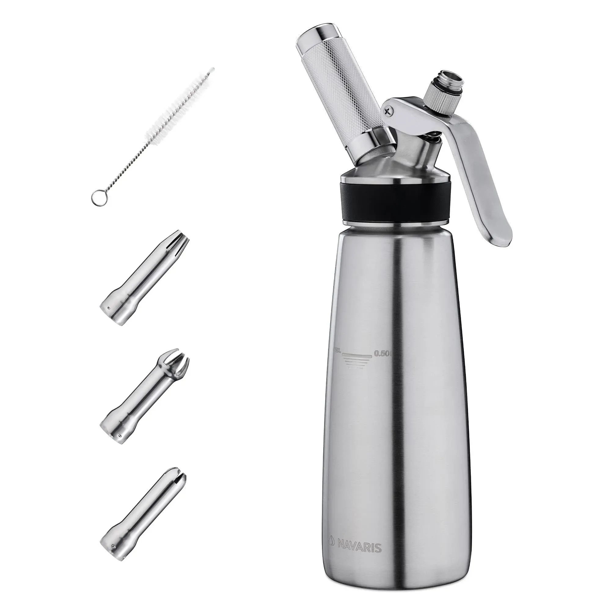 Navaris Whipped Cream Dispenser - 1 Pint (500ml) Stainless Steel Handheld ...