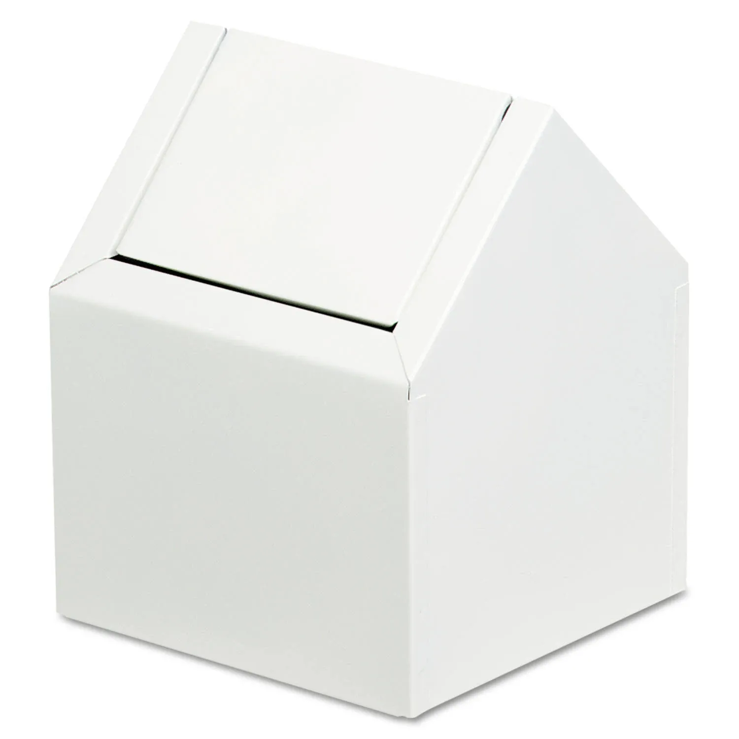 Square Trash Can, White, Side Door, Metal