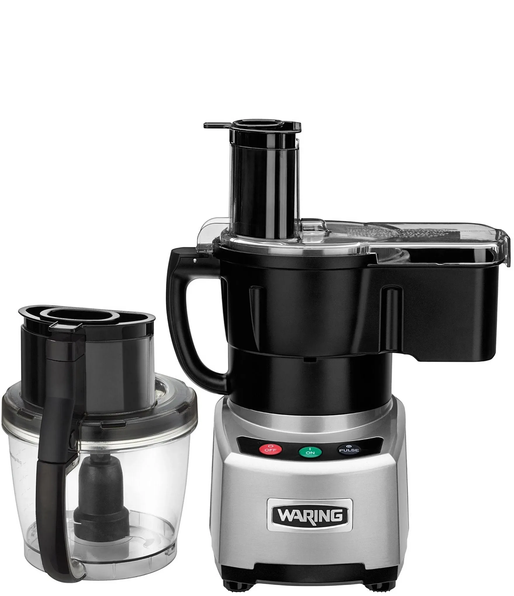 Waring WFP16SCD Dice Combination Food Processor with 4 Qt. Clear Bowl, Continuous Feed Attachment, and 3 Discs - 2 hp