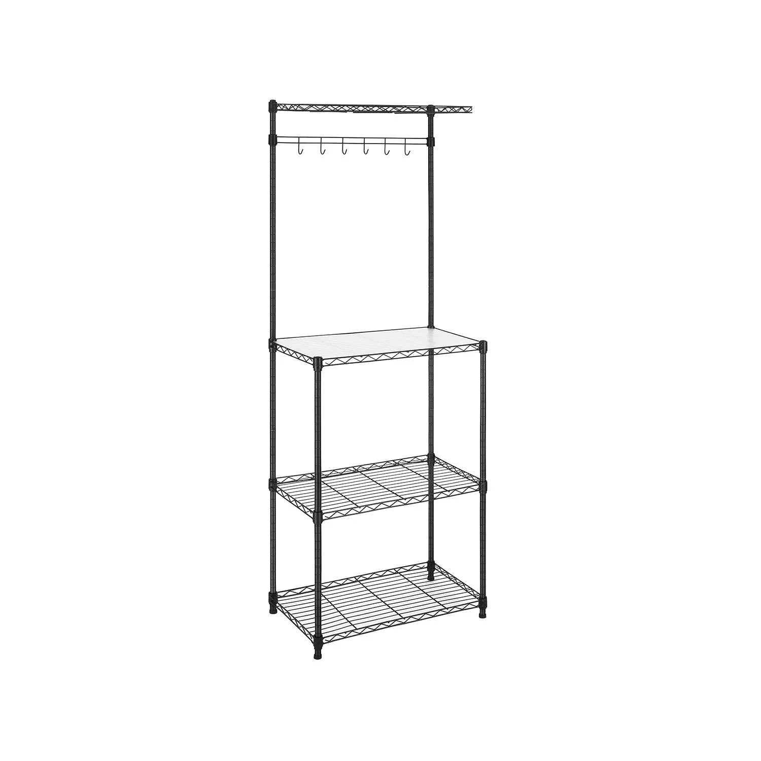 SONGMICS Baker’s Rack Adjustable Microwave Stand Kitchen Storage Rack with 4 Shelves 6 Hooks for Pots Pans Spice Bottles in The Kitchen Apartment