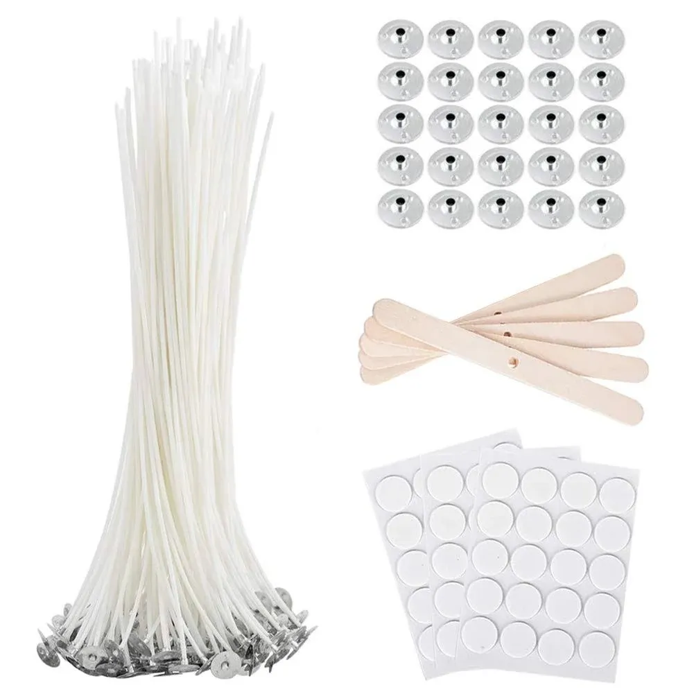 Bulk Cotton Candle Wick 8" Pre-Waxed 80 Pcs with 60pcs Candle Wick Stickers, 5pcs ...