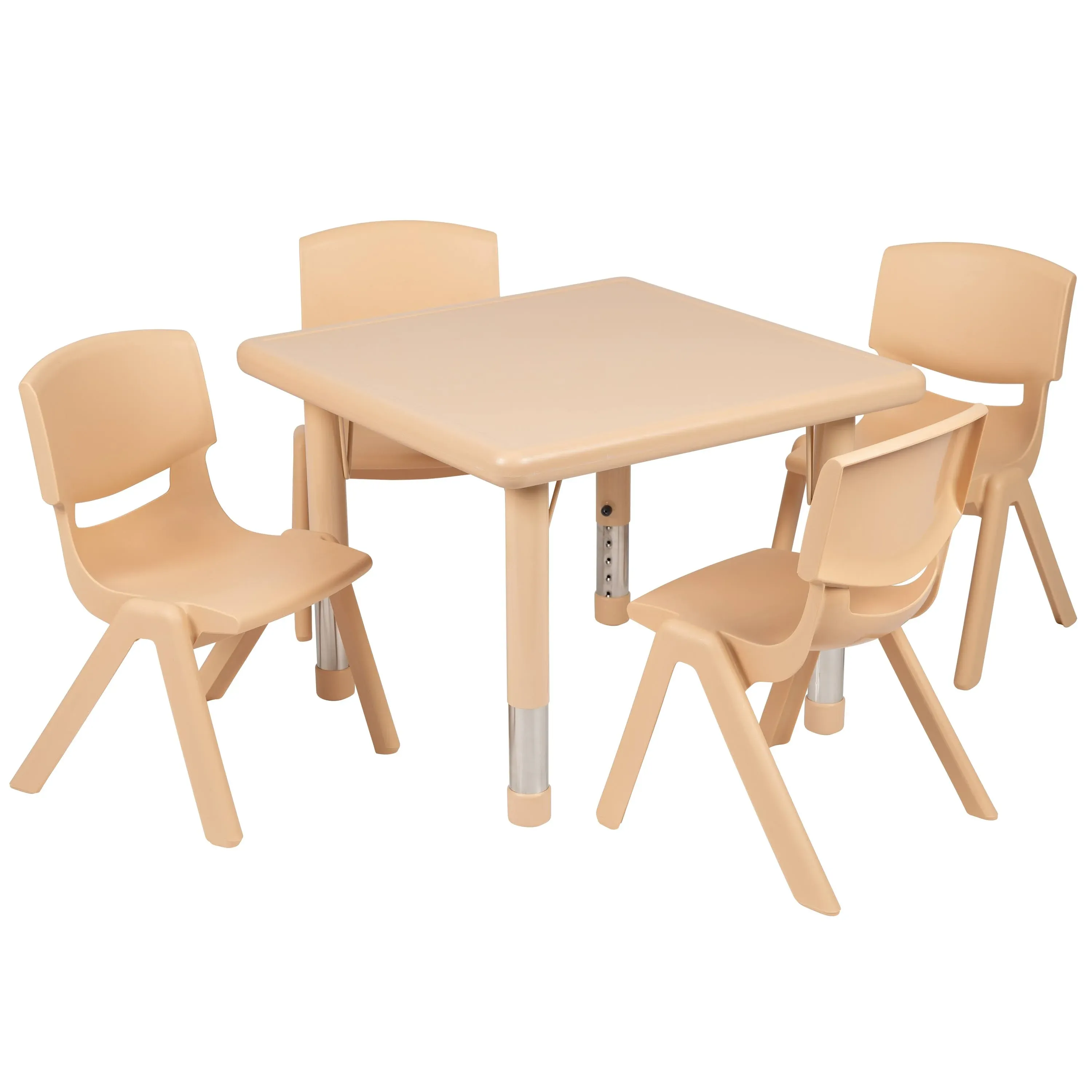 Flash Furniture 24" Square Natural Plastic Height Adjustable Activity Table Set with 4 Chairs