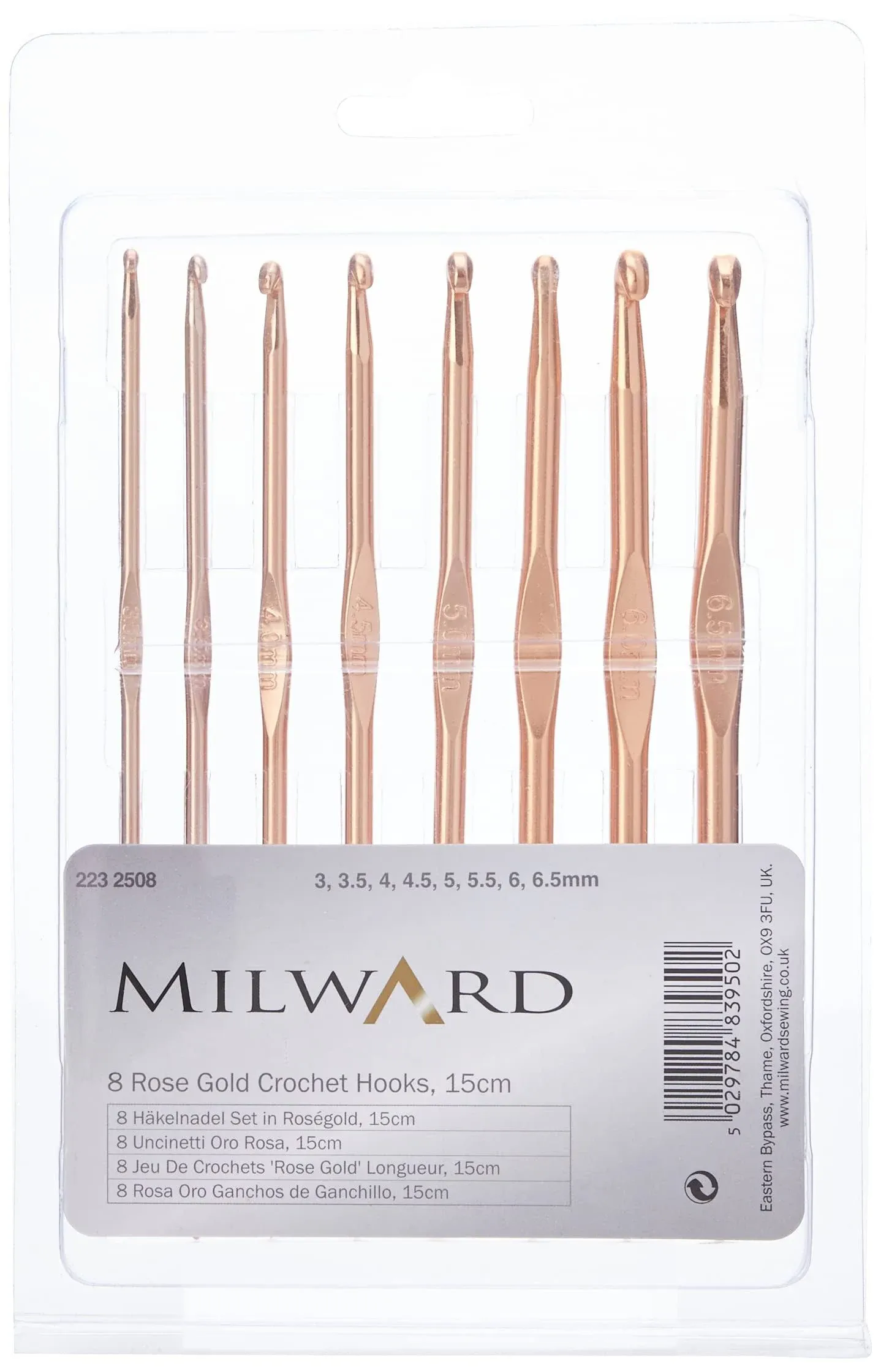 Milward Crochet Hook Set - Rose Gold - 15cm x 8 Sizes - Gift Hobby