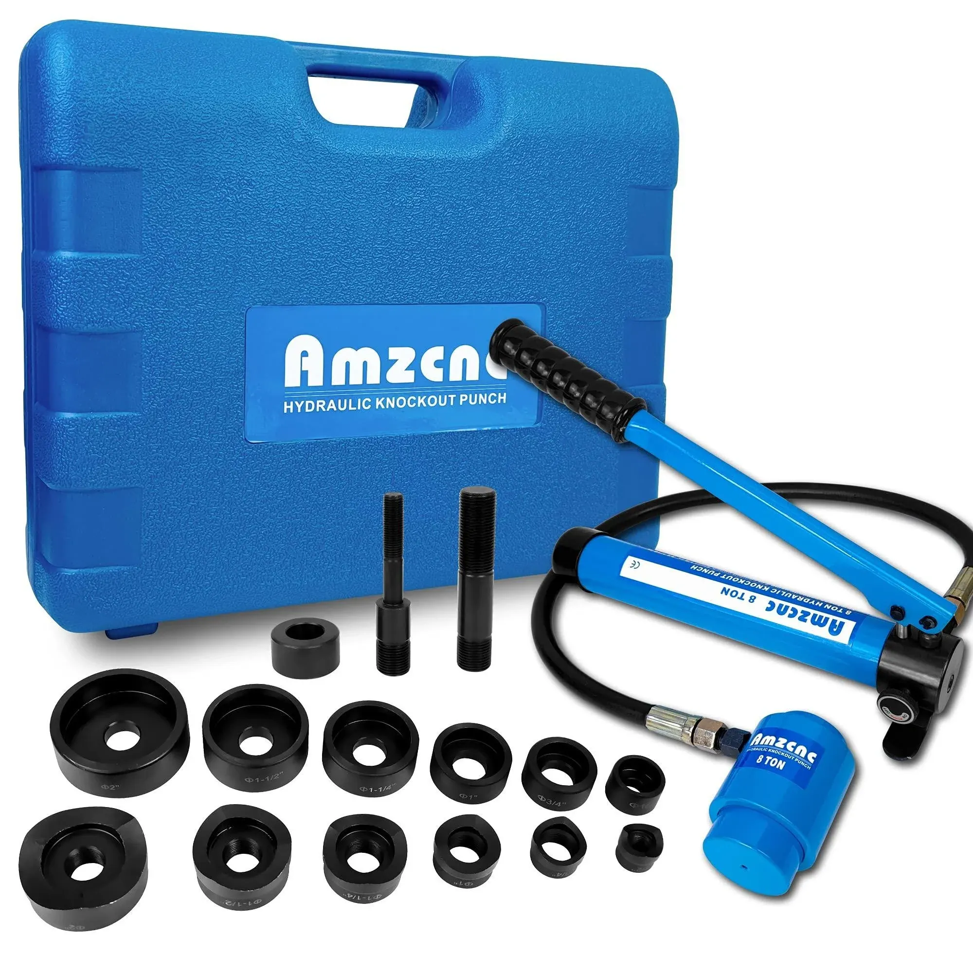 AMZCNC Hydraulic Knockout Punch Electrical Conduit Hole Cutter Set KO Tool Kit 1/2 to 2 inch (8T(1/2"-2")), Alloy Steel