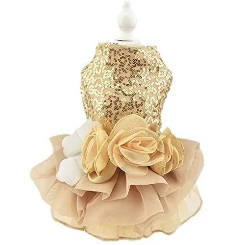 FLAdorepet Bling Dog Dress Tutu Skirt Flower Dog Pet Cat Luxury Princess Wedding ...