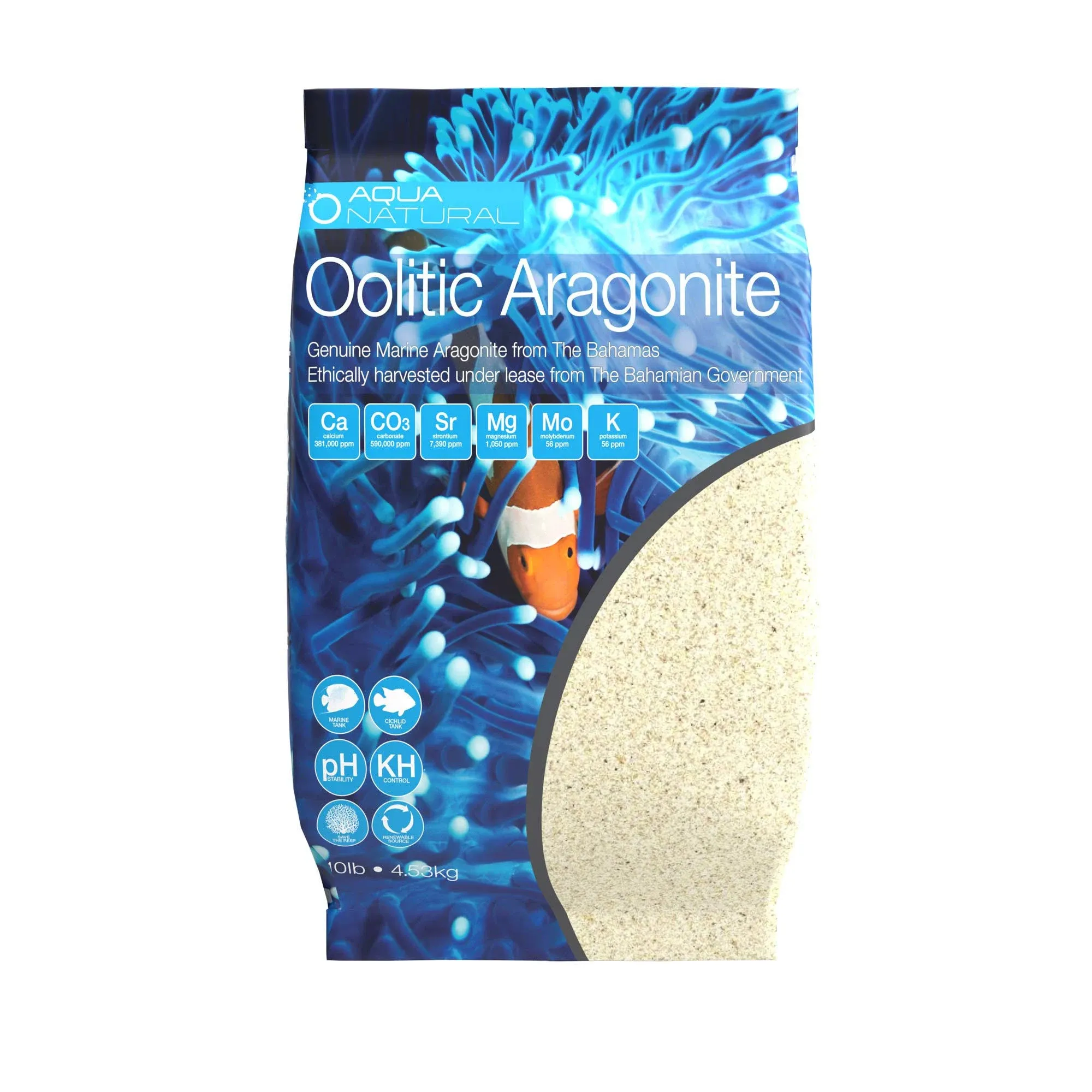 Aqua Natural Oolitic Aragonite 10lb Aquarium Sand for Reef, Saltwater and Marine Tanks and Aquariums