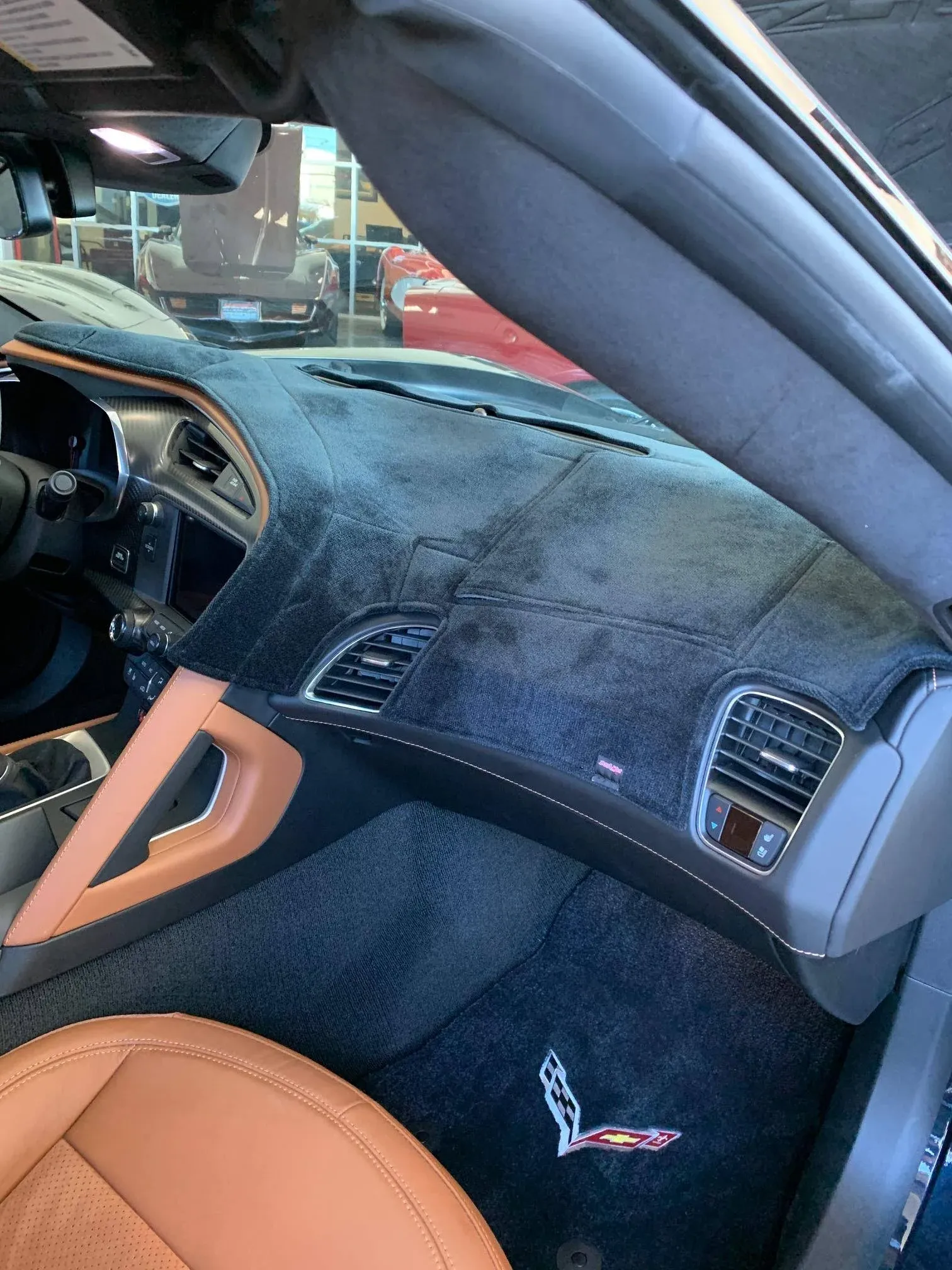 C7 Corvette Black Dash Mat Velour - Custom Fit