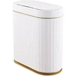 ELPHECO Bathroom Slim Plastic Trash Can with Toilet Brush 2.5 Gallon Waterproof Smart Garbage Can with Lid Motion Sensor Waste Bin Automatic Garbage