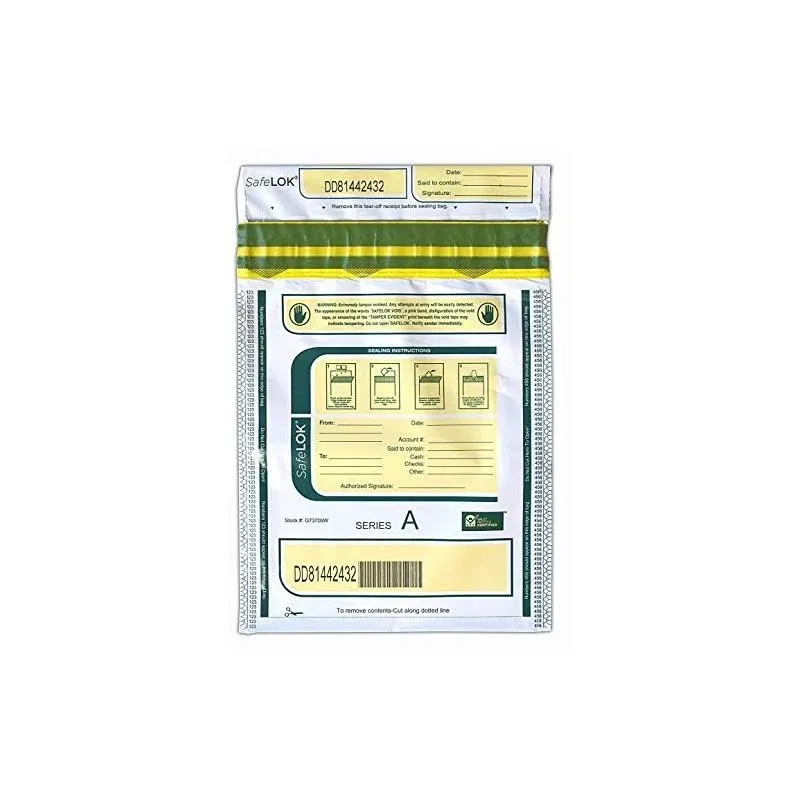 ControlTek SafeLok 9" x 12", White, 100 Bags, Tamper-Evident Deposit Bags, Cash Currency Handling & Valuables, Security Bank Bags, Tear-off Receipt + Large Barcodes 585089