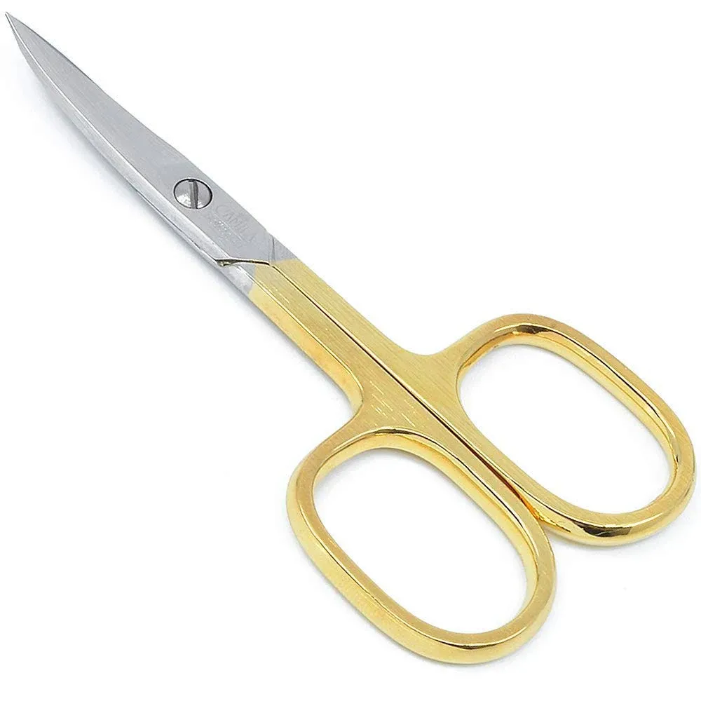 CS02 3 1/2" Professional Hypoallergenic Gold Plated Manicure & Pedicure Sharp Curved Nail Cutting Scissors. Made of Durable Stainless Steel in Solingen, Germany