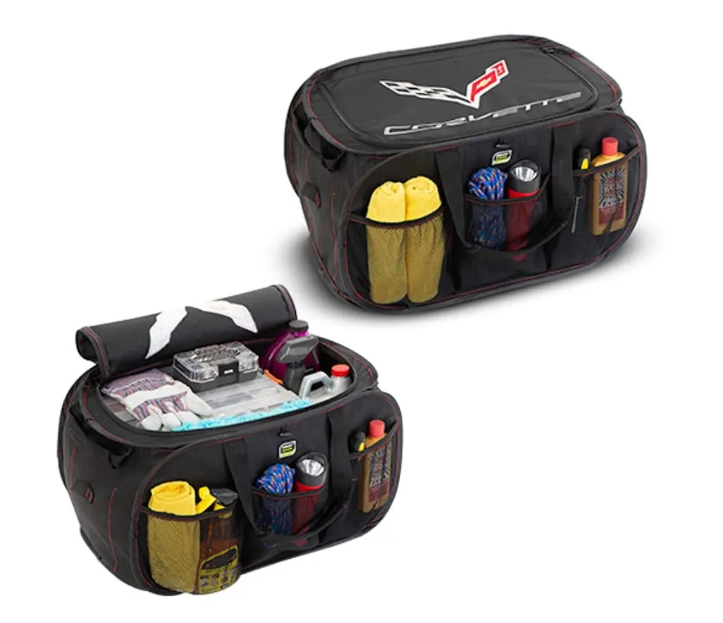 C7 Corvette Pop Up Trunk Organizer - Black - Trunk Organization Caddy with Embroidered Logo 2014-2019 Corvettes