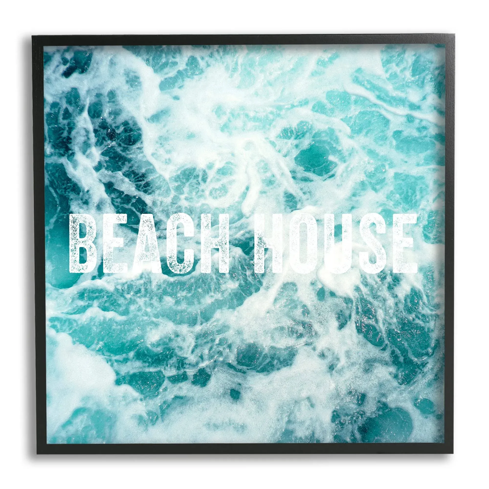 Stupell Industries Beach House Text Foamy Ocean Waves Aerial View, Design by Daniel Sproul, Blue, 24 x 24