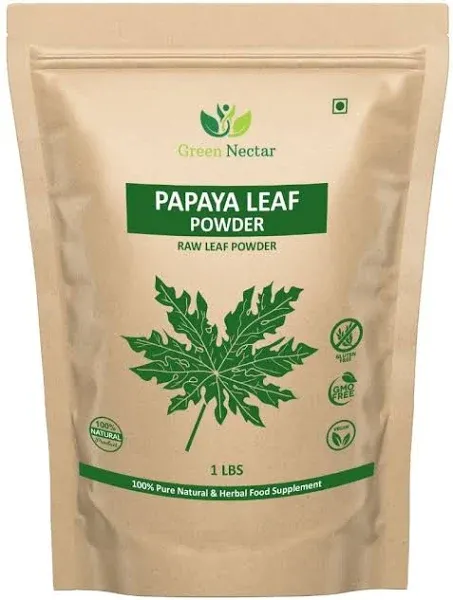 Green Nectar Papaya Leaves Powder 454g (1lb / 16 oz) | Carica Papaya | Papaya Leaf Powder benefits Hair and Skin(16 Oz(1 Pack))