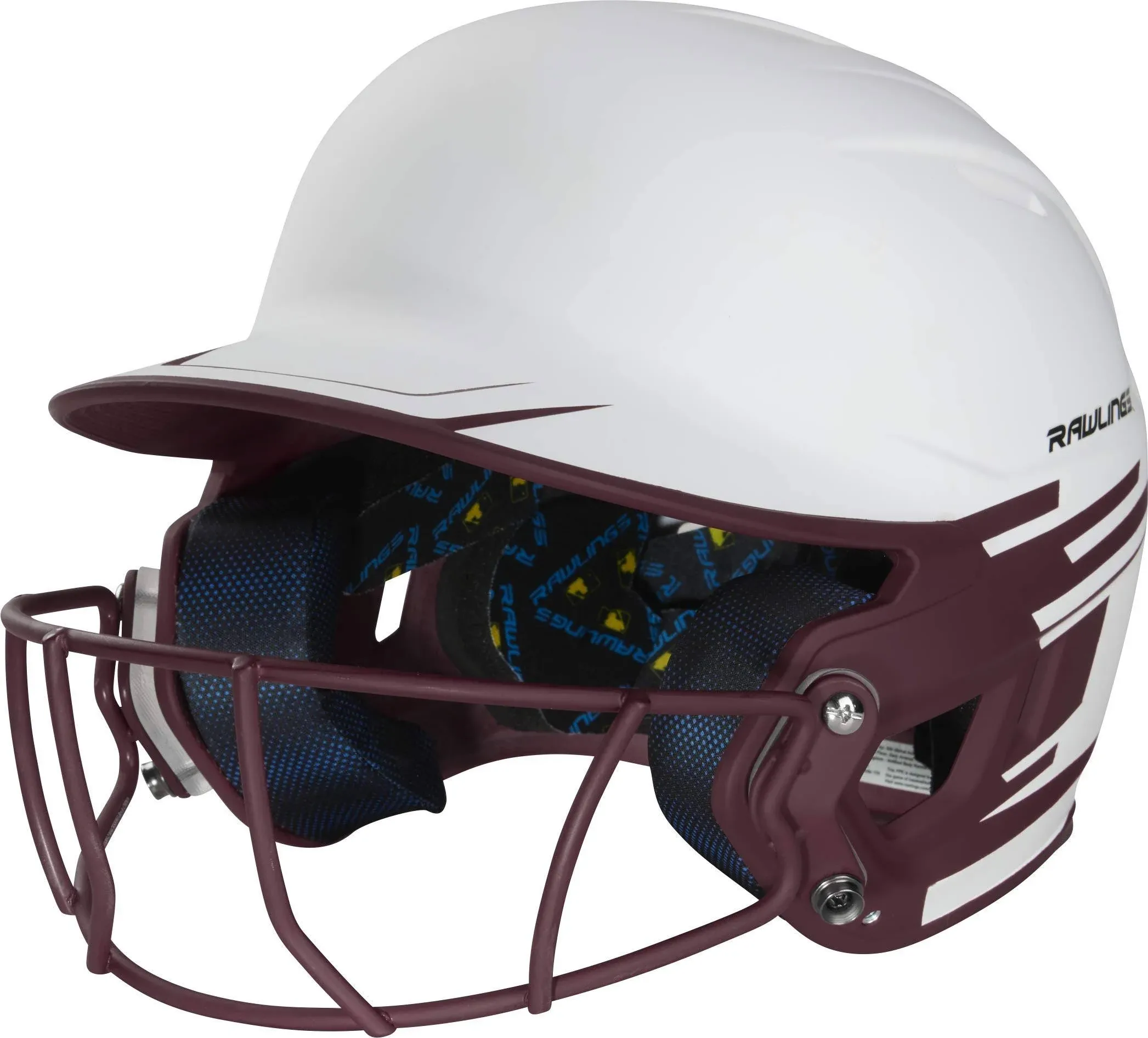 Rawlings SR Mach Ice FP SB Batting Helmet w/Face Guard WHITE | MAROON SENIOR