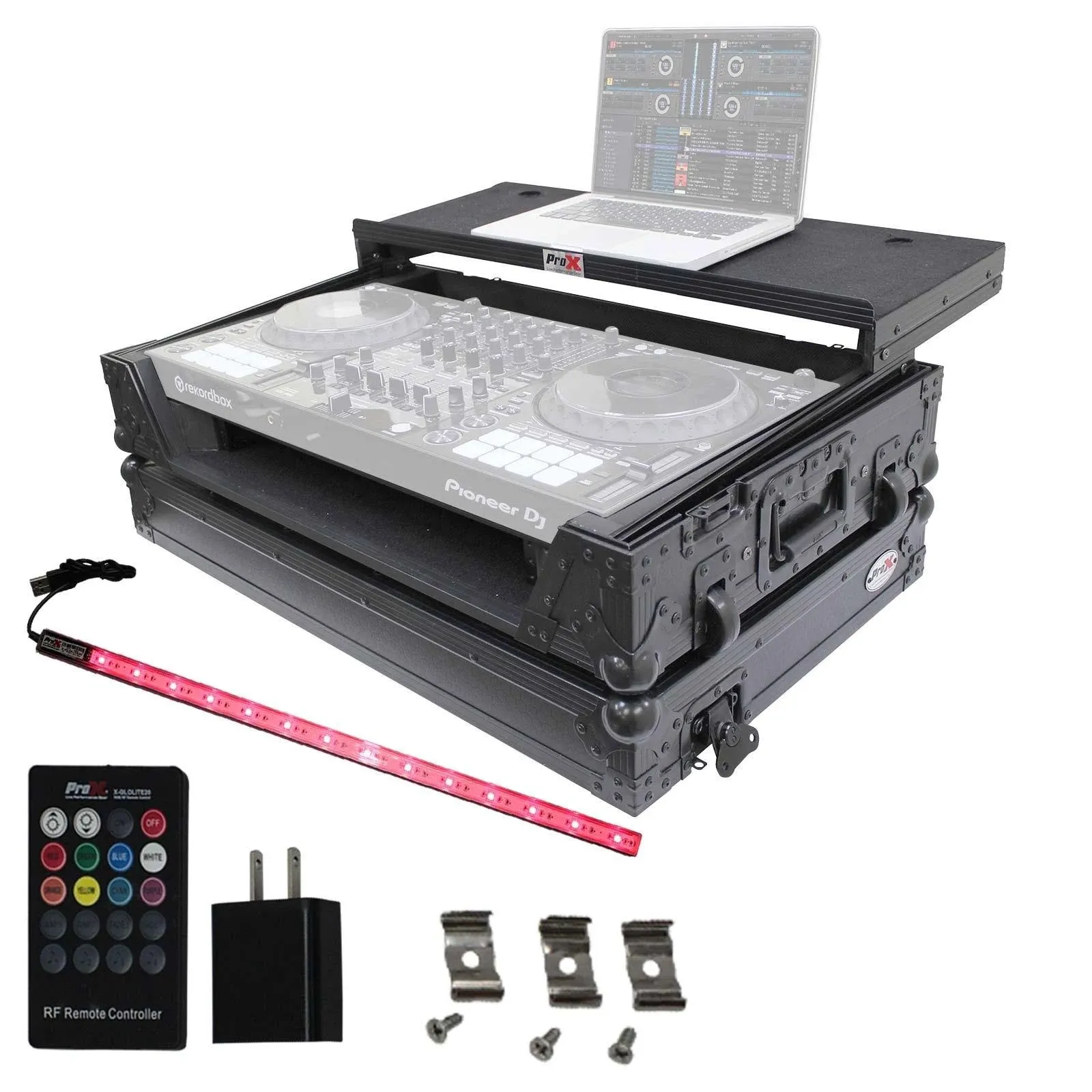 Pro X Digital Controller Flight Case W/Laptop Shelf, Wheels & LED Strip for Pioneer DDJ1000 (Black on Black) - Music Trends - Pro Audio, Lighting, and Production equipment