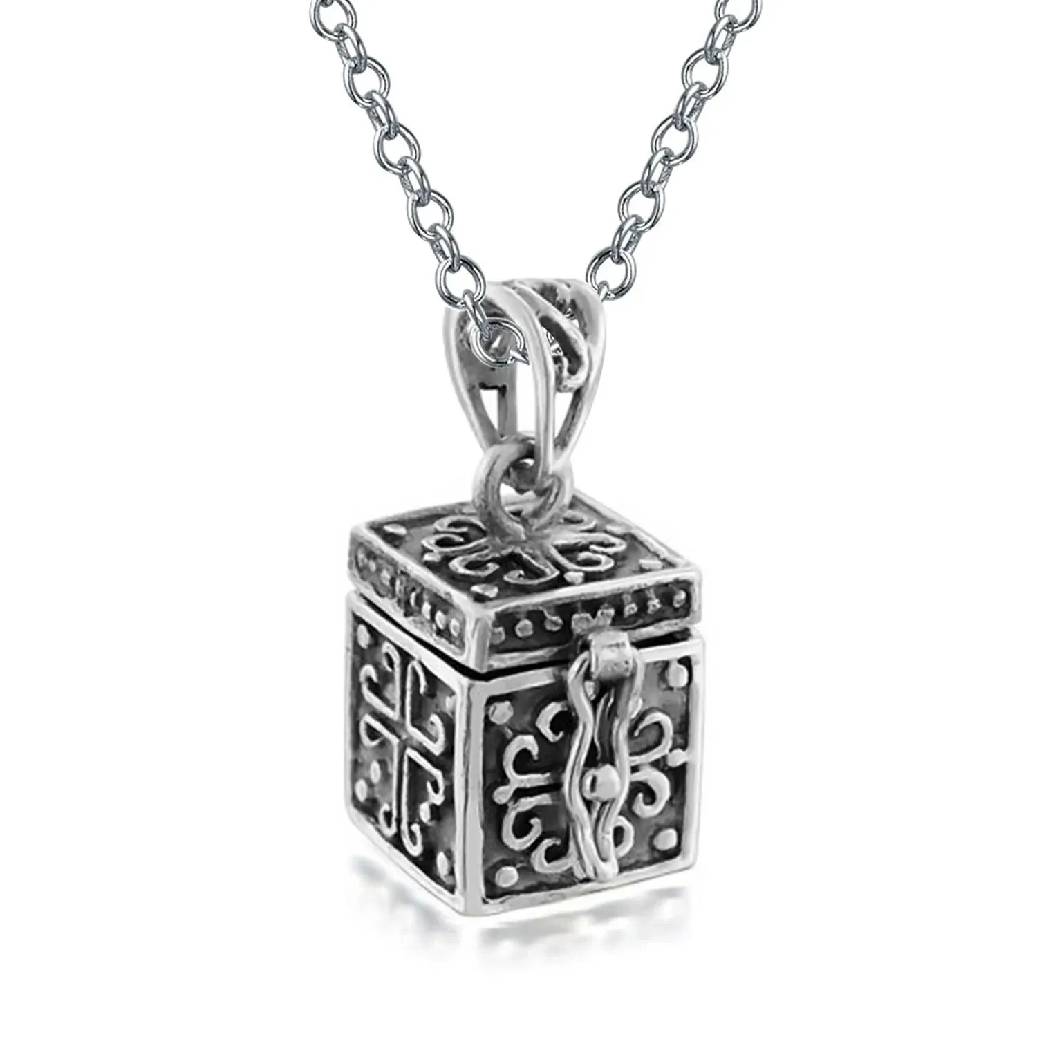 BlingJewelry 925 Antiqued Poison Prayer Box Cross Locket Pendant Necklace, 18 ...