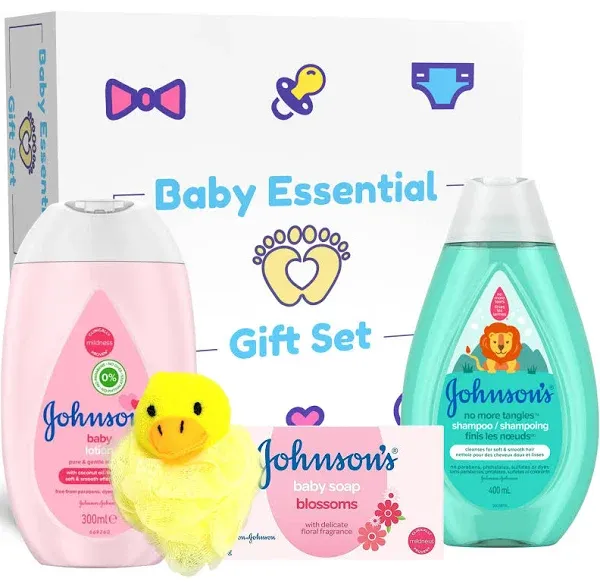 Johnsons Baby Essentials Gift Set 5 Piece Newborn Baby Essentials Set