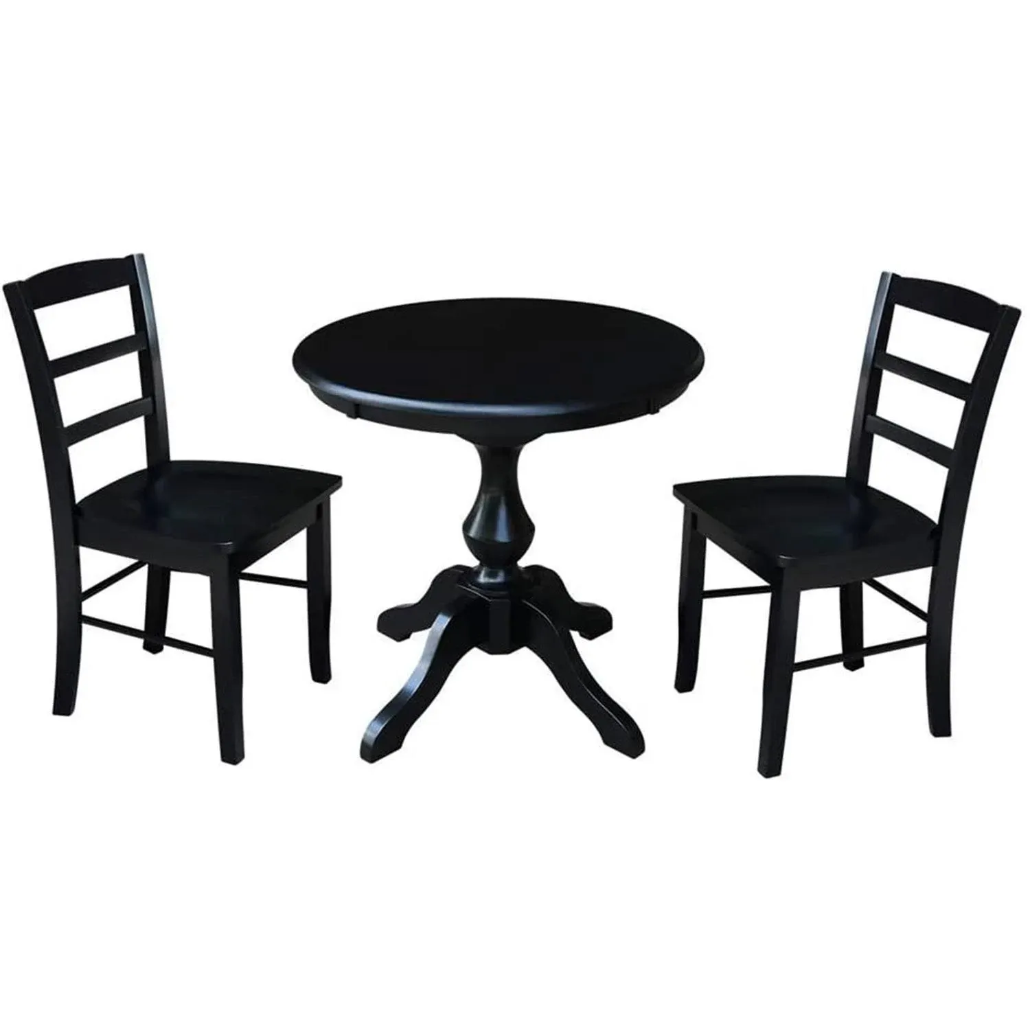 30" Round Top Dining Table with 2 Madrid Chairs - 3 Piece Set (Black)