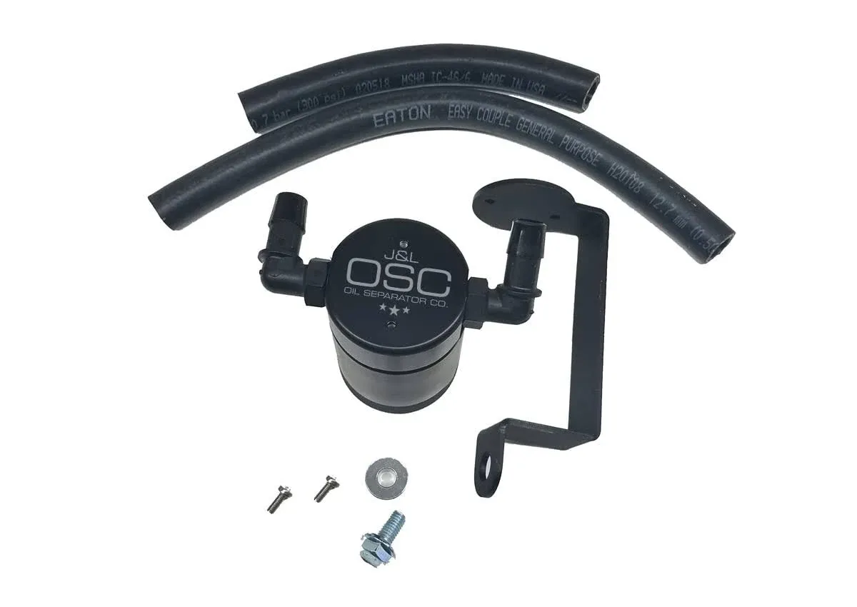 J&L Oil Separator Co. 3.0 Oil Catch Can 3061P Compatible with 2005-2023 Charger; Challenger 5.7 Hemi (Black)