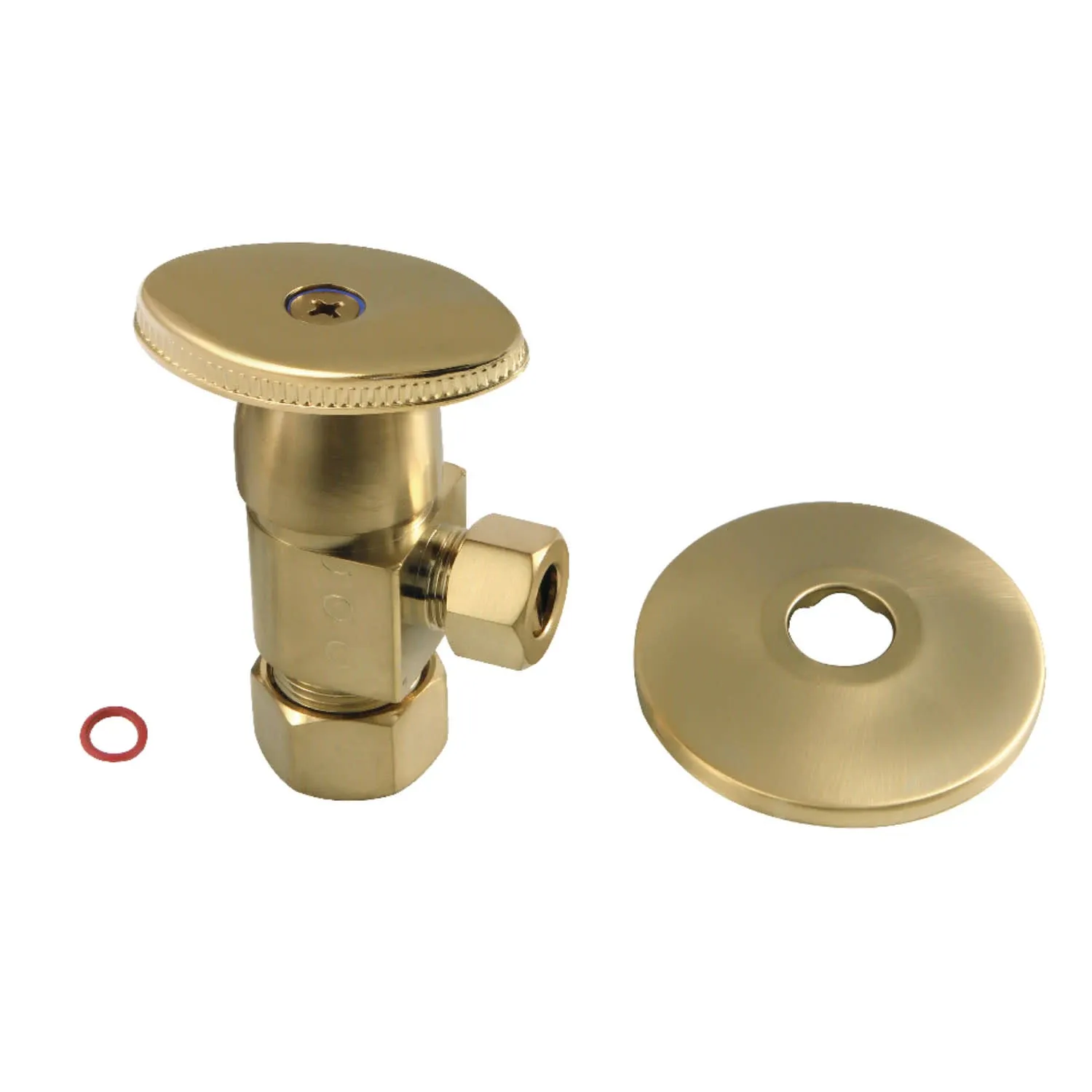 Kingston Brass CD53307VAK 5/8"O.D x 3/8" O.D Anti-Seize Deluxe Quarter Turn Ceramic Hardisc Cartridge Angle Stop with Flange, Brushed Brass