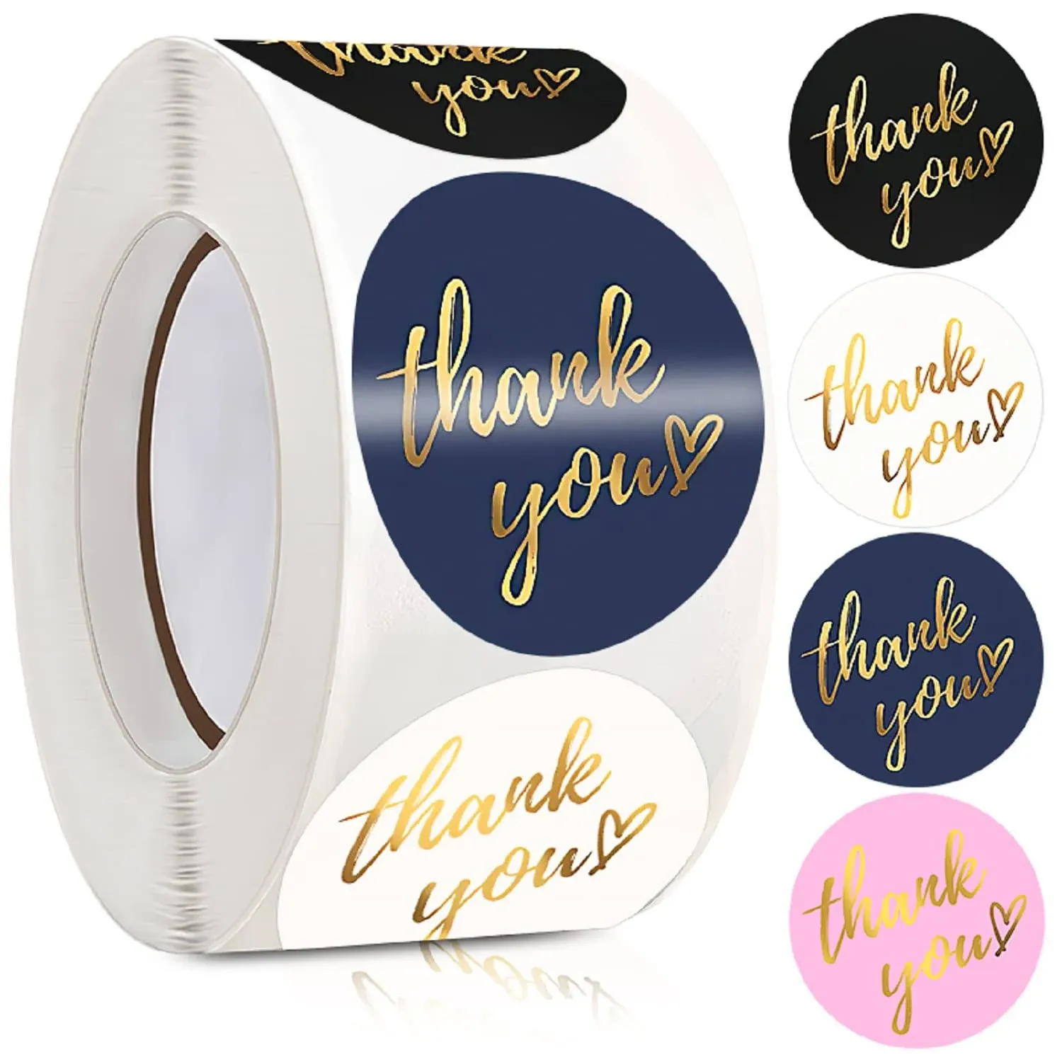 500 Pcs 1.5 inch Thank You Stickers, 4 Colors with Gold Foil Design Roll Round ...