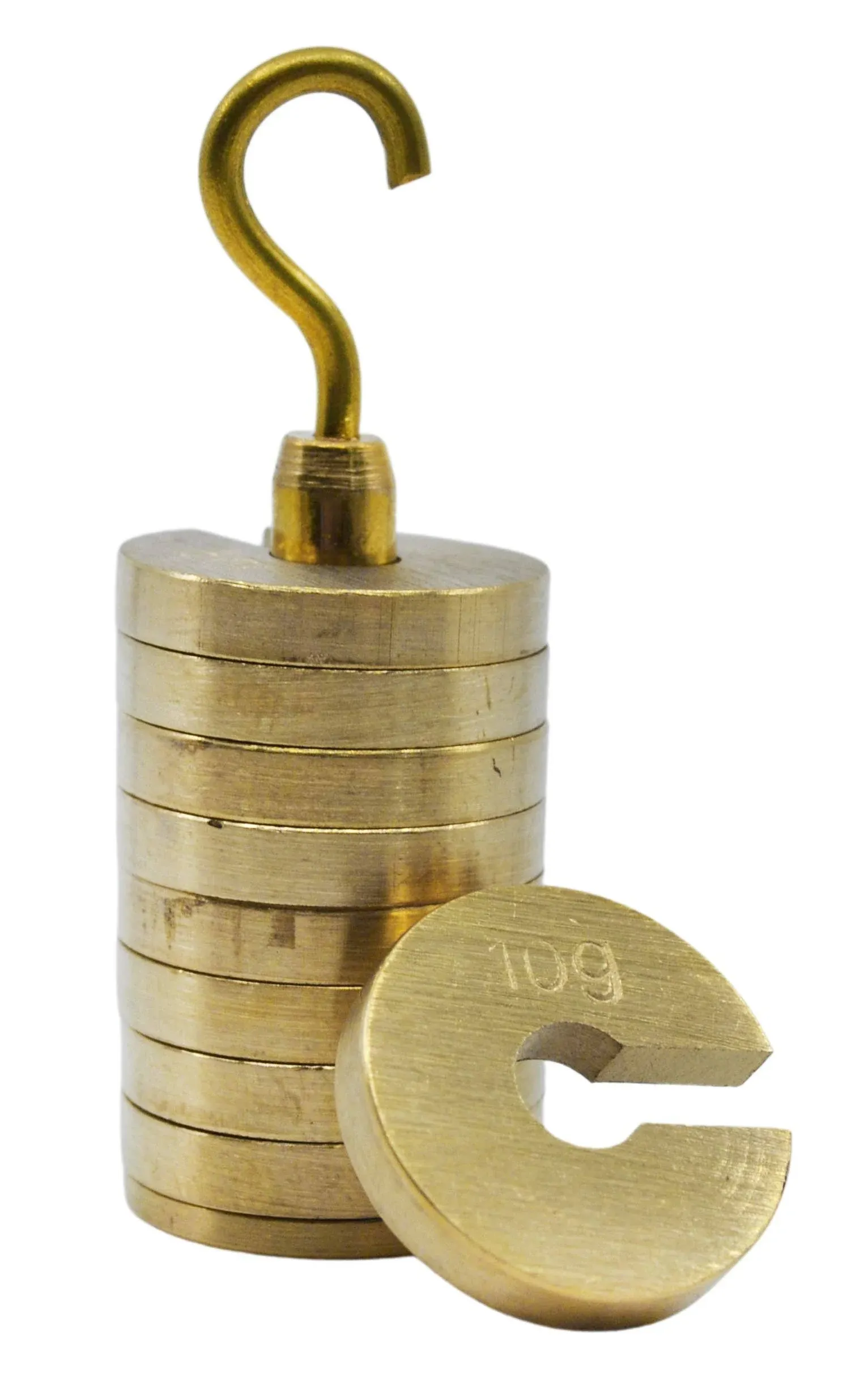 Slotted Weight Set, 100g - Brass - with Hook - Removable Weights - 10g Each ...