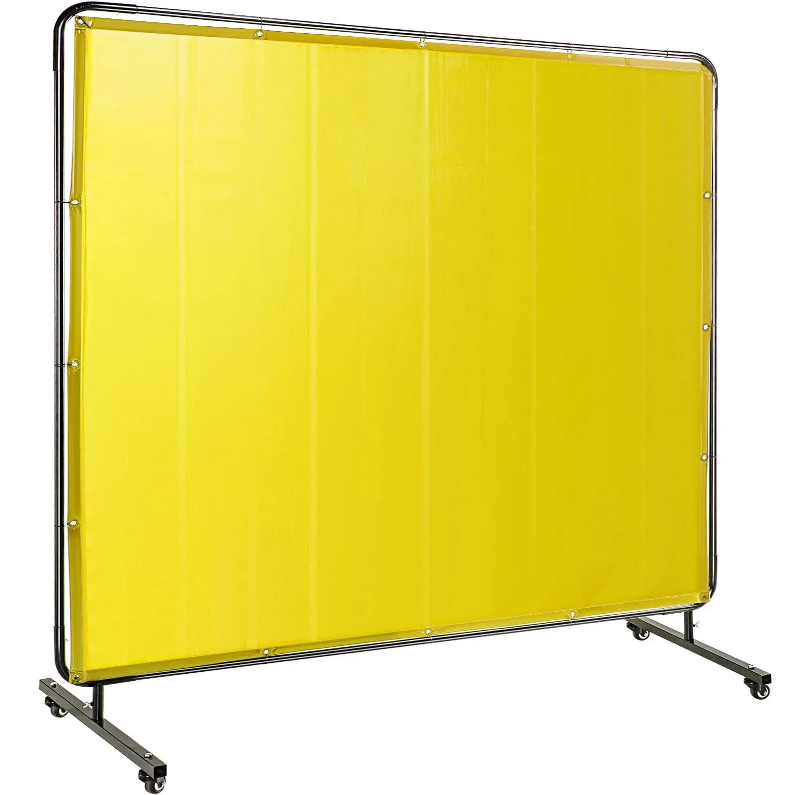 Mophorn Welding Screen with Frame 8' x 6', Welding Curtain with 4 Wheels, Welding Protection Screen Yellow Flame-Resistant Vinyl, Portable Light-Proof Professional